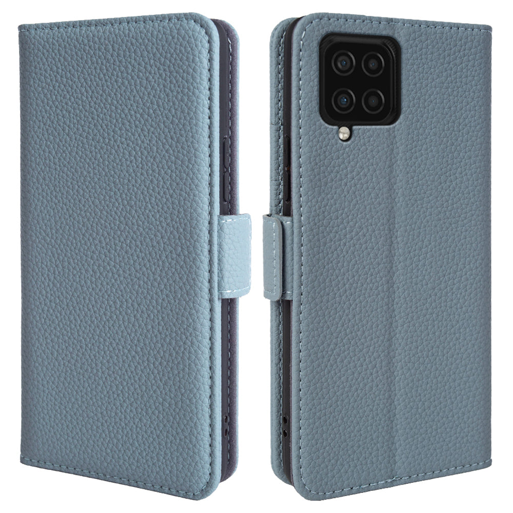 For Samsung Galaxy F22 Fall Proof Genuine Cow Leather Stand Cover Litchi Texture Wallet Phone Case