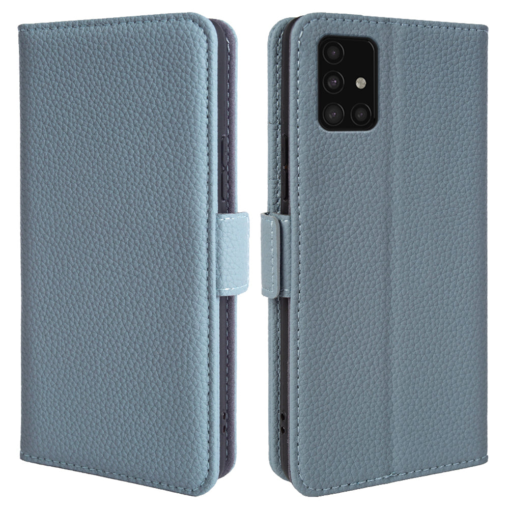 For Samsung Galaxy A51 5G SM-A516 Wallet Phone Case Litchi Texture Genuine Cow Leather Stand Cover