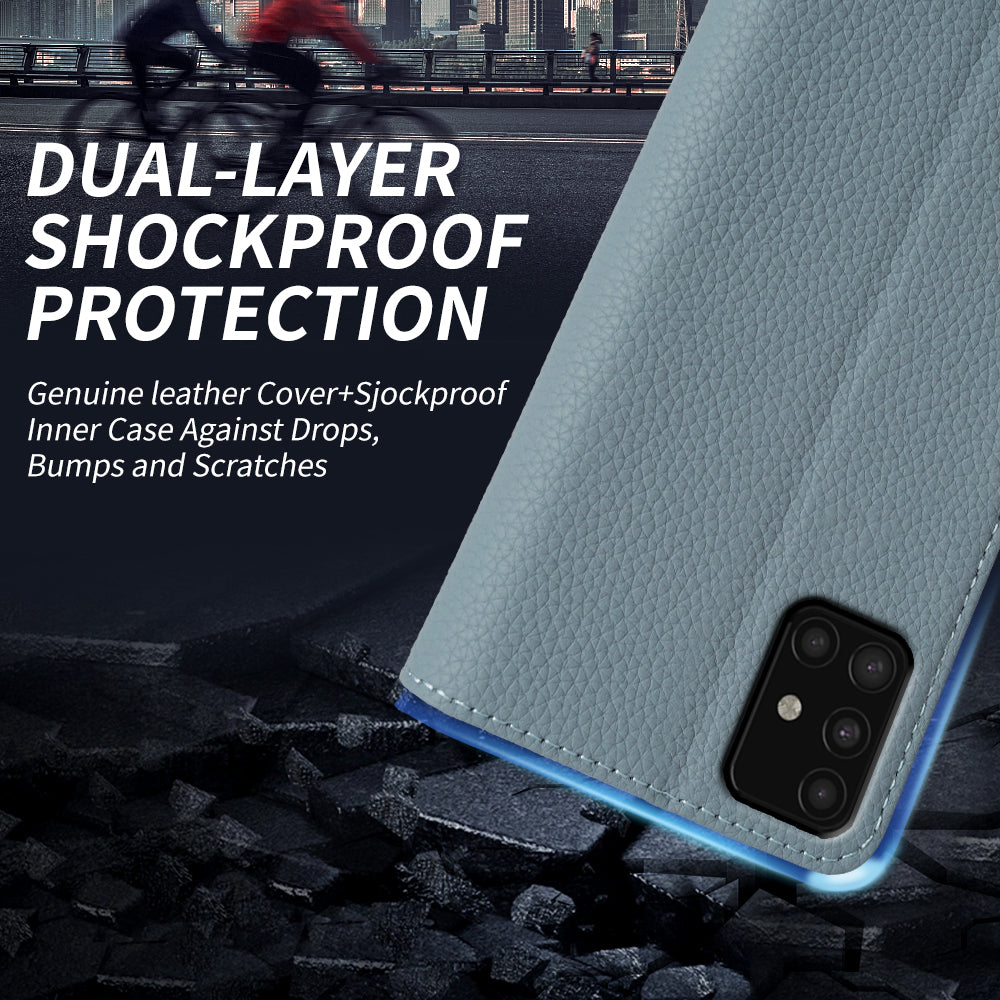 For Samsung Galaxy A51 5G SM-A516 Wallet Phone Case Litchi Texture Genuine Cow Leather Stand Cover