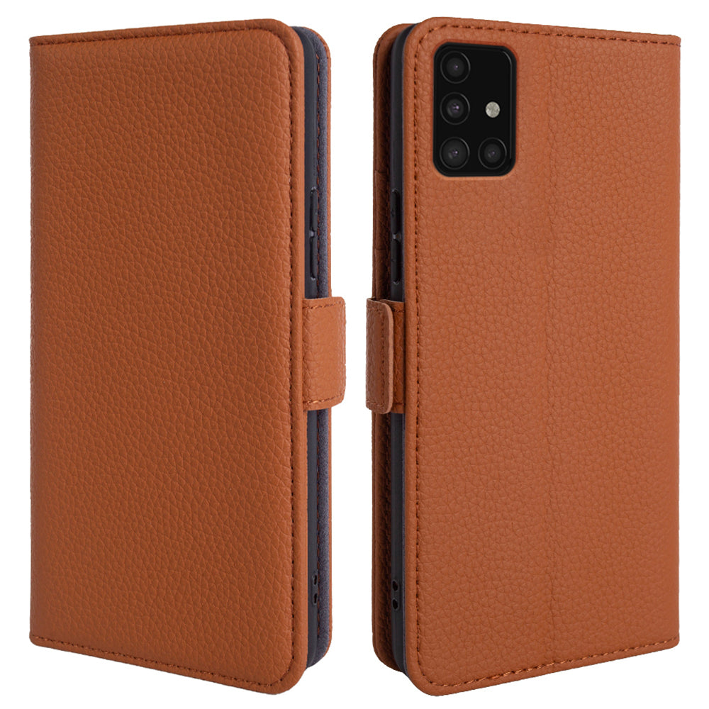 For Samsung Galaxy A51 5G SM-A516 Wallet Phone Case Litchi Texture Genuine Cow Leather Stand Cover