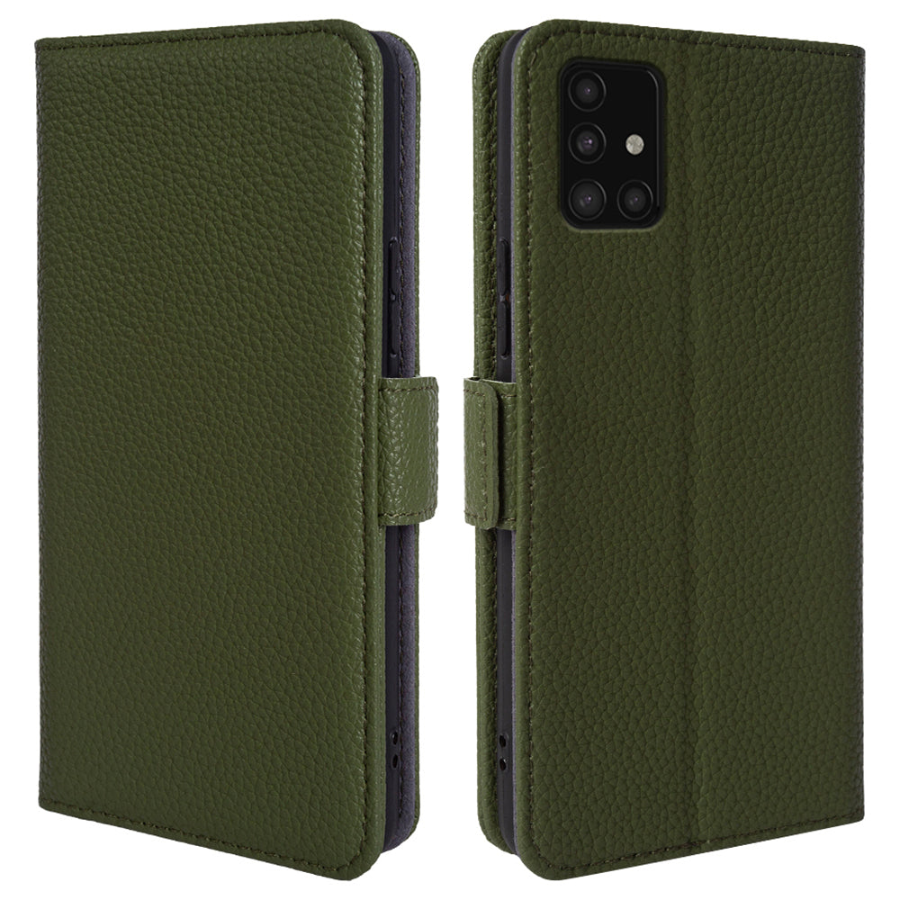 For Samsung Galaxy A51 5G SM-A516 Wallet Phone Case Litchi Texture Genuine Cow Leather Stand Cover