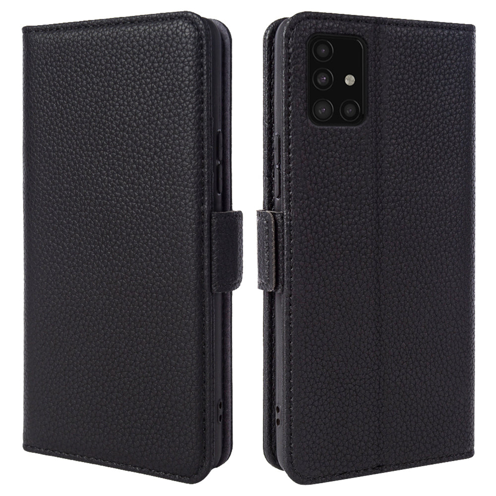 For Samsung Galaxy A51 5G SM-A516 Wallet Phone Case Litchi Texture Genuine Cow Leather Stand Cover