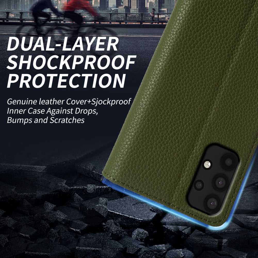 Til Samsung Galaxy A32 4G (EU-version) Ægte kolæder pungholder Cover Telefon Protector Flip Case