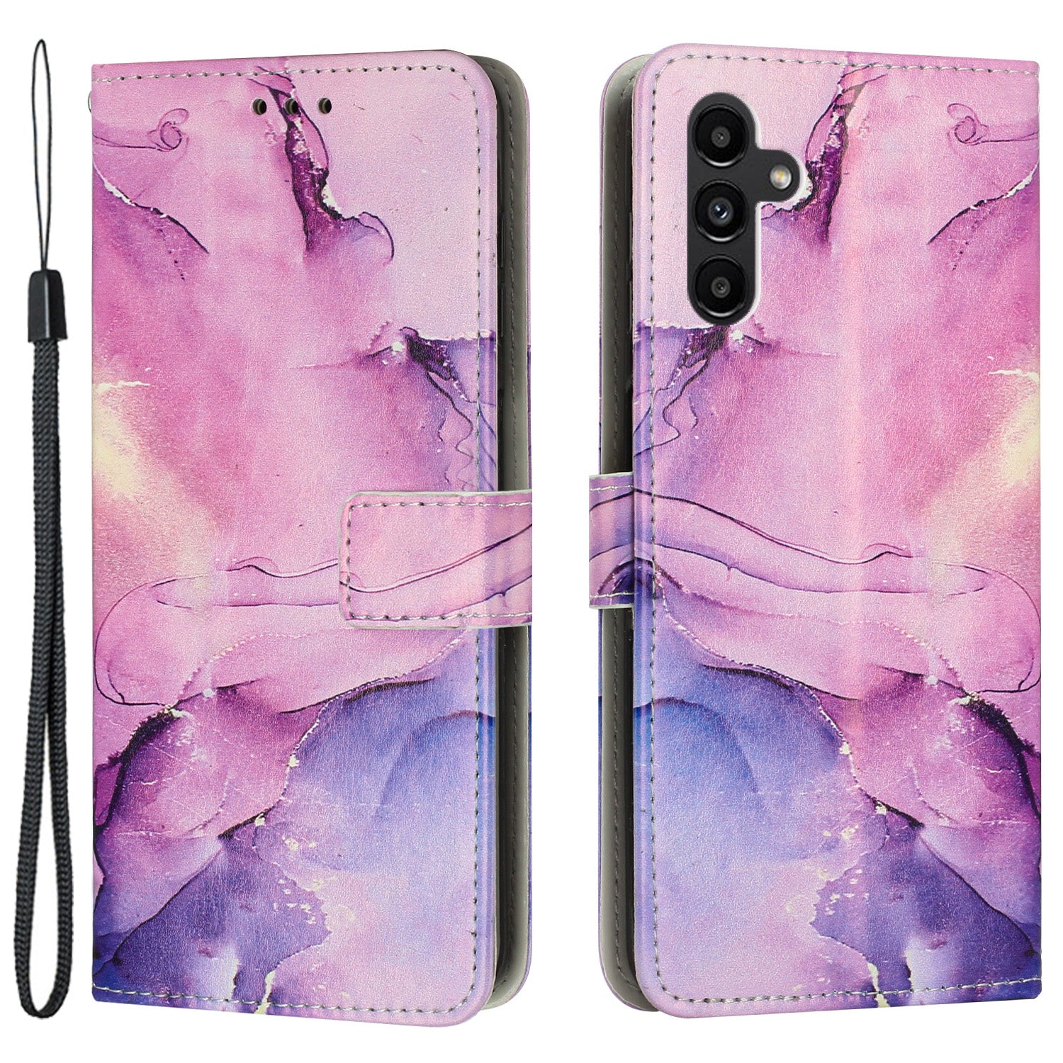 For Samsung Galaxy A24 4G Phone Wallet Case Marble Pattern PU Leather Stand Cover with Wrist Strap