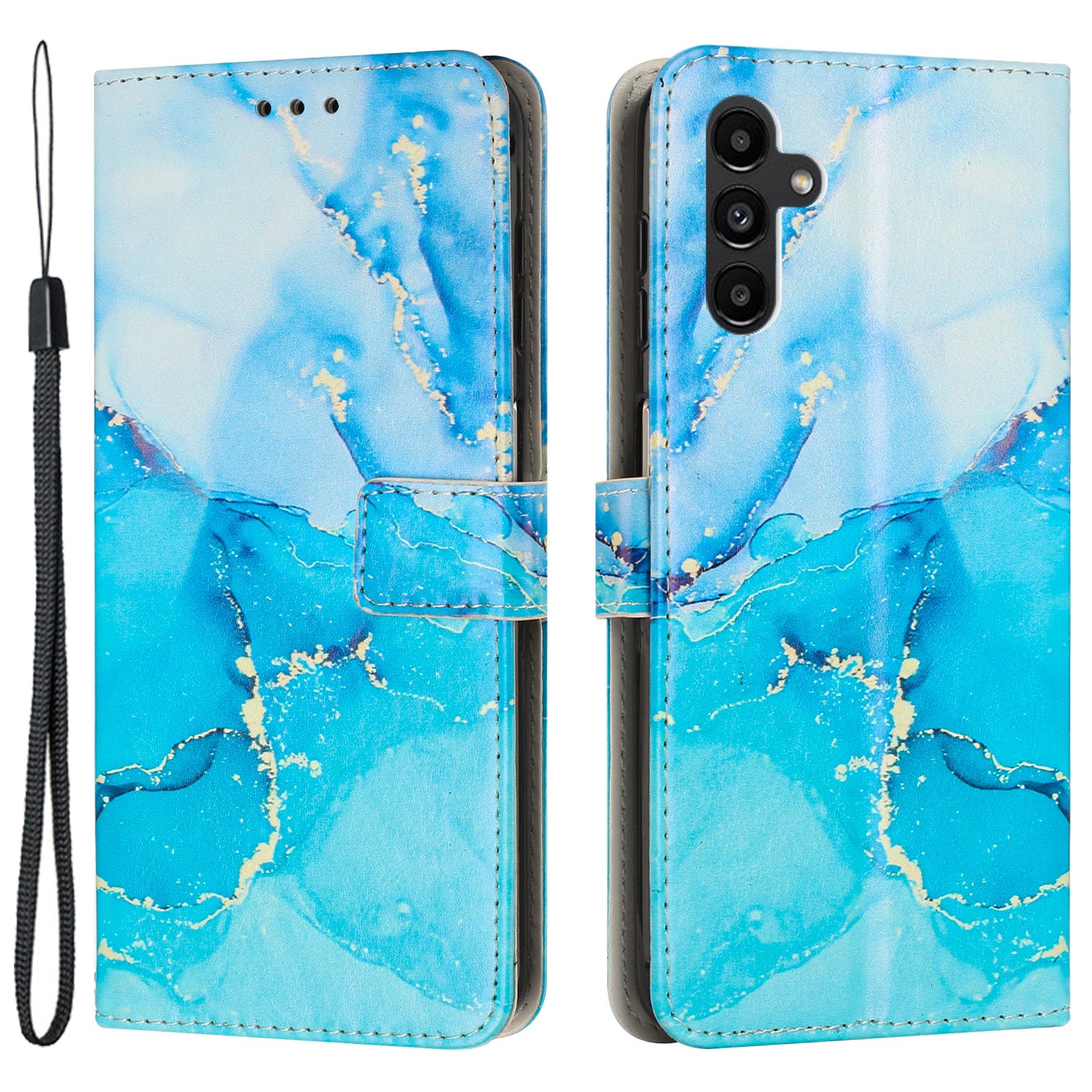 For Samsung Galaxy A24 4G Phone Wallet Case Marble Pattern PU Leather Stand Cover with Wrist Strap