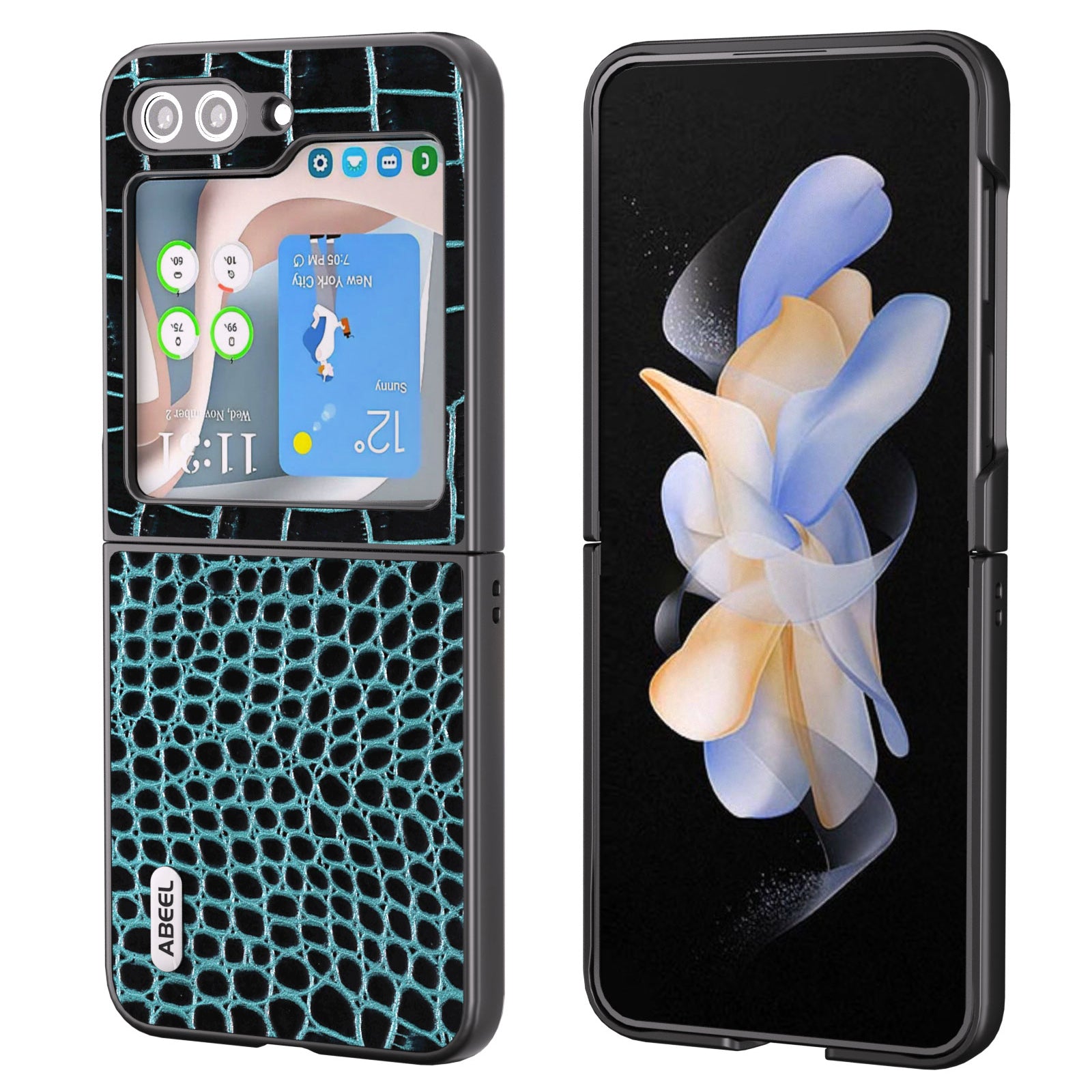 ABEEL For Samsung Galaxy Z Flip5 5G Crocodile Texture Phone Case Genuine Cow Leather Coated PC Back Cover