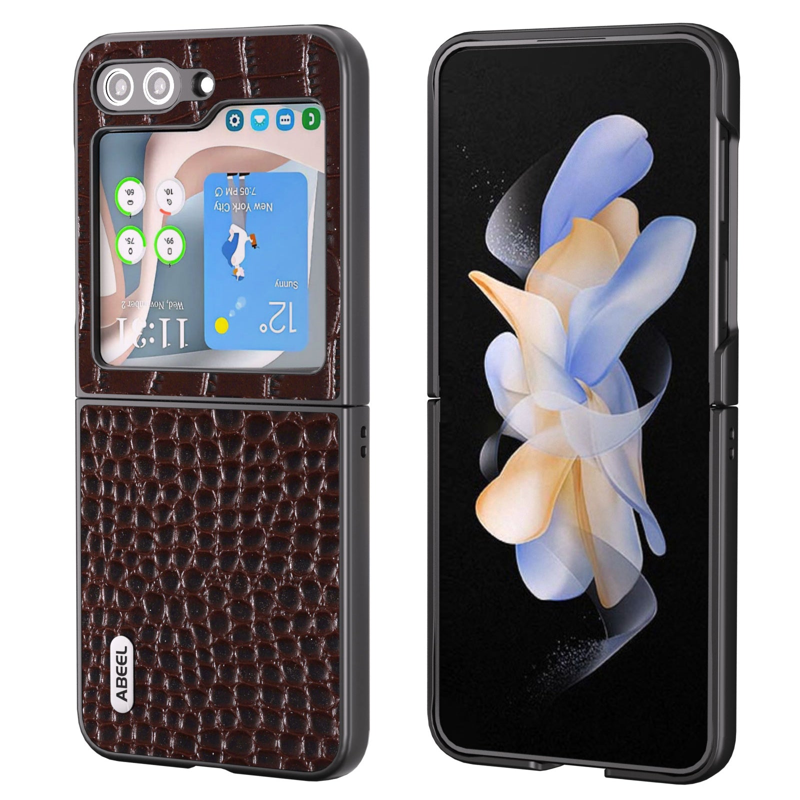 ABEEL For Samsung Galaxy Z Flip5 5G Crocodile Texture Phone Case Genuine Cow Leather Coated PC Back Cover