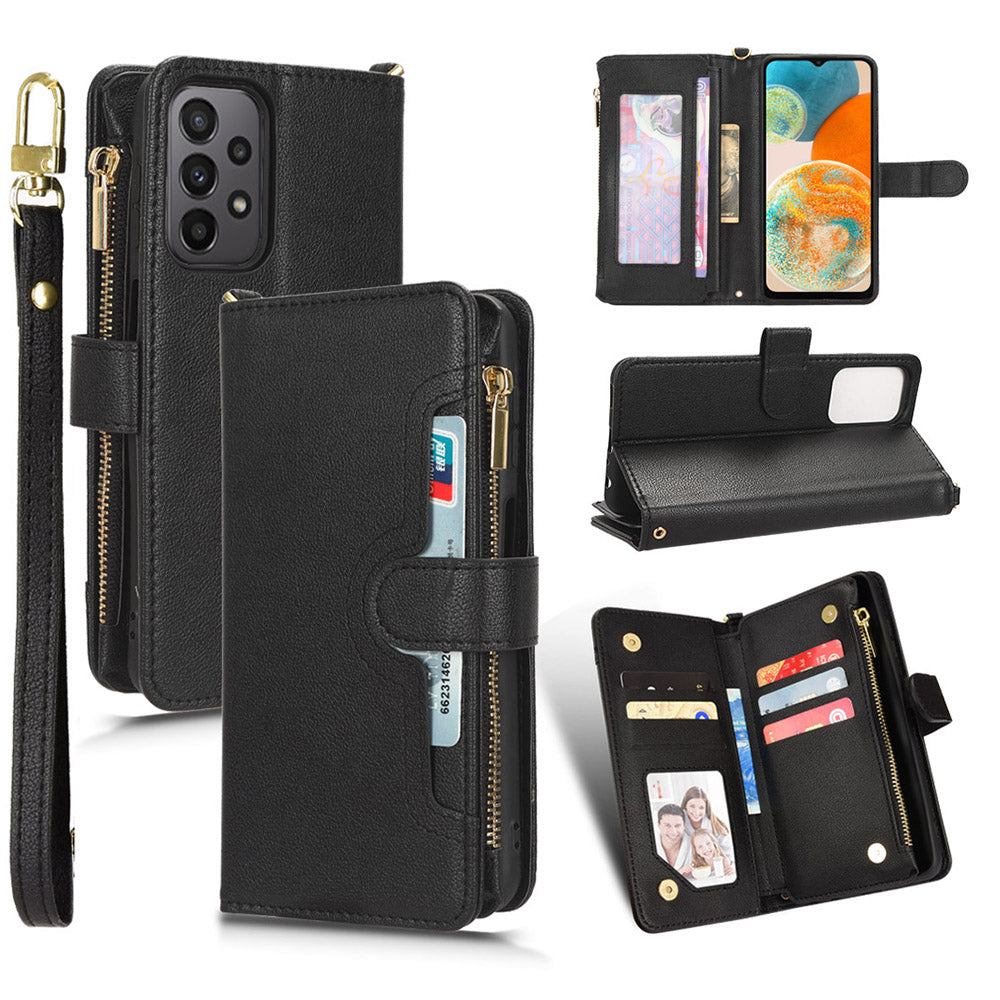 For Samsung Galaxy A23 4G / A23 5G (Global Version) Zipper Pocket Leather Wallet Phone Case Cellphone Stand Cover