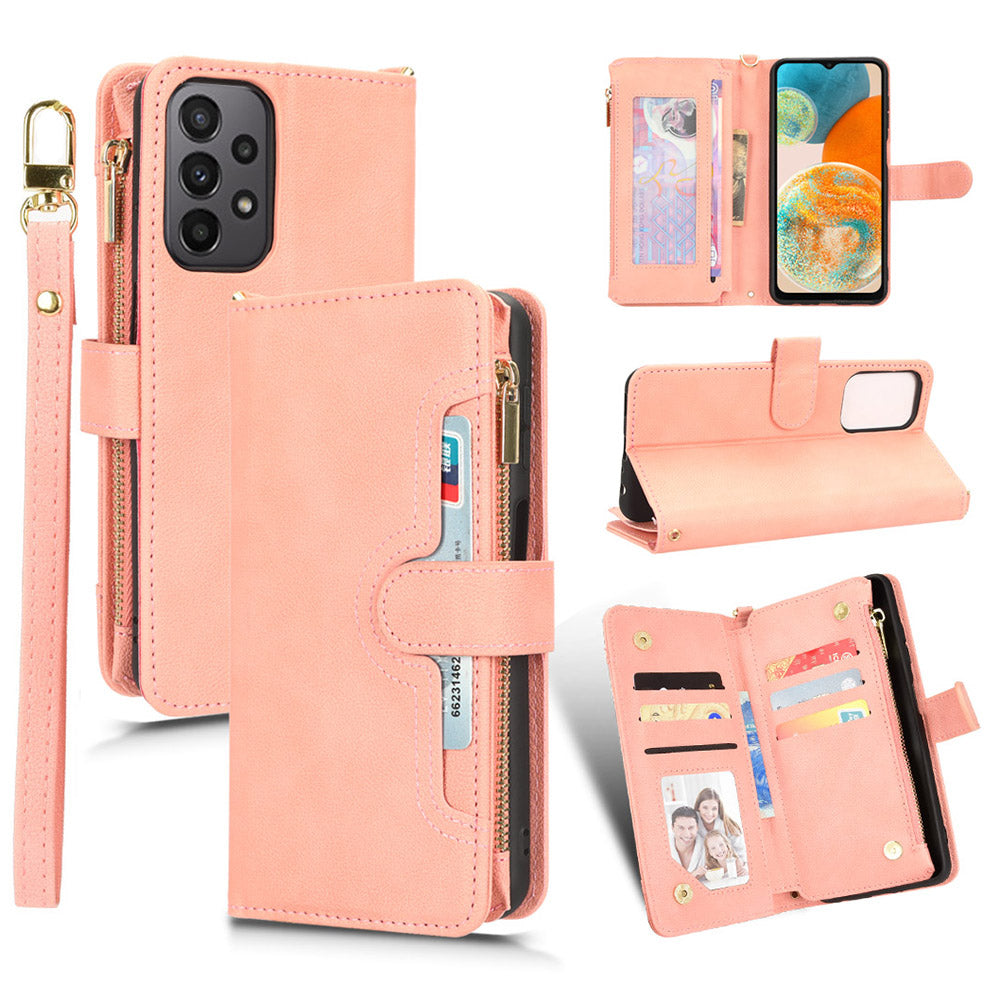 For Samsung Galaxy A23 4G / A23 5G (Global Version) Zipper Pocket Leather Wallet Phone Case Cellphone Stand Cover