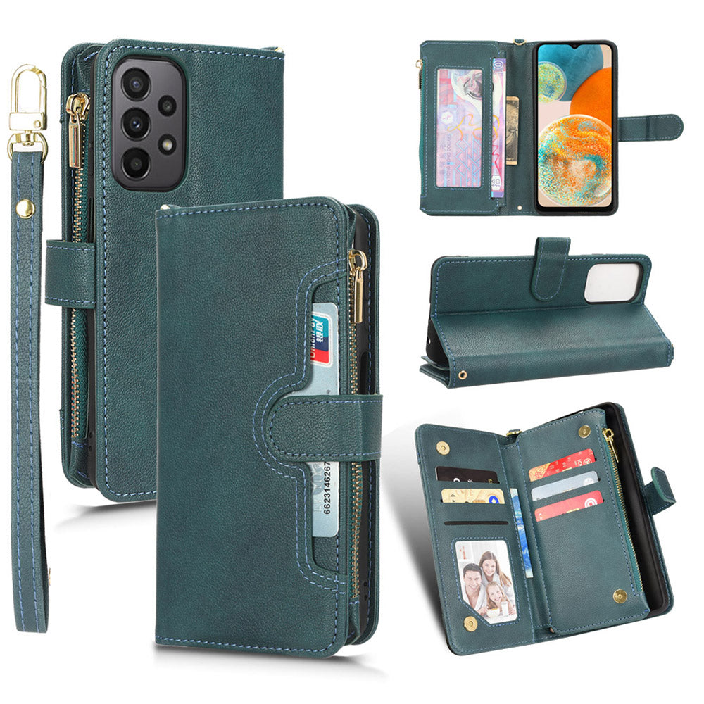 For Samsung Galaxy A23 4G / A23 5G (Global Version) Zipper Pocket Leather Wallet Phone Case Cellphone Stand Cover