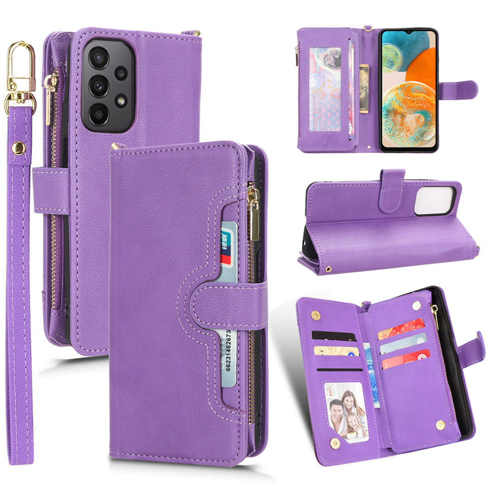 For Samsung Galaxy A23 4G / A23 5G (Global Version) Zipper Pocket Leather Wallet Phone Case Cellphone Stand Cover
