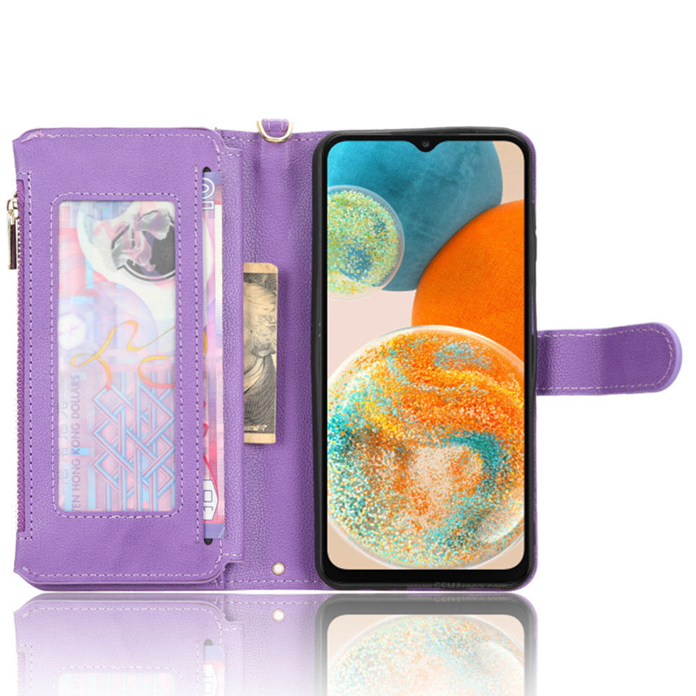 For Samsung Galaxy A23 4G / A23 5G (Global Version) Zipper Pocket Leather Wallet Phone Case Cellphone Stand Cover