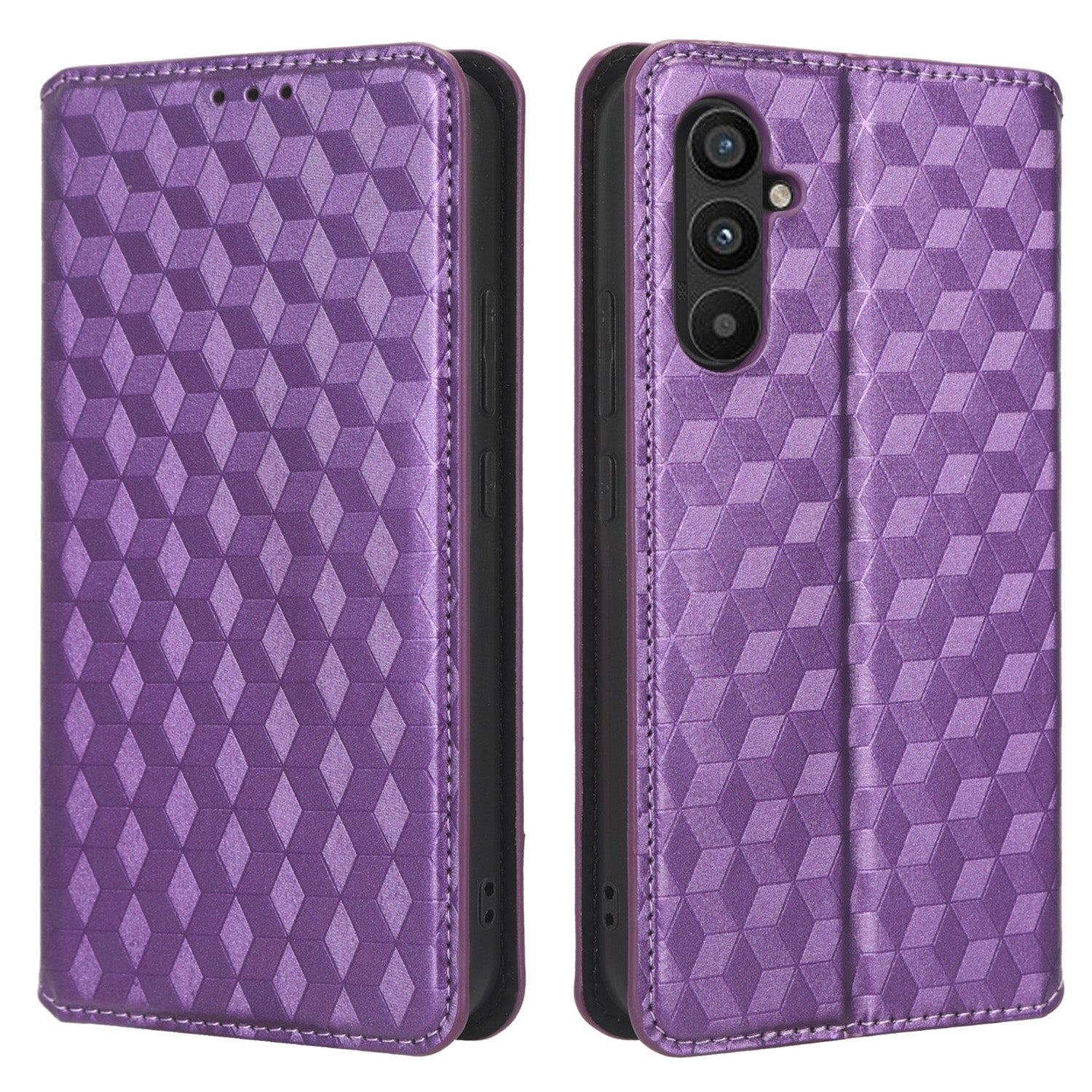 PU Leather Shell for Samsung Galaxy M54 5G / F54 5G Rhombus Imprinted Wallet Phone Case Flip Stand Cover