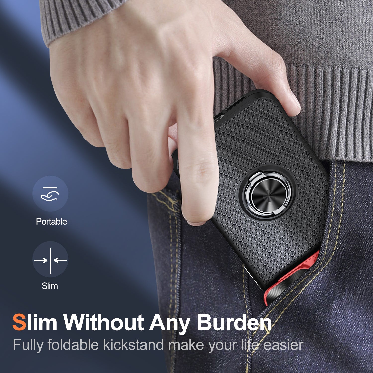 Back Cover for iPhone 14 Pro Ring Kickstand PC+TPU Phone Case with Slide Camera Lens Protector