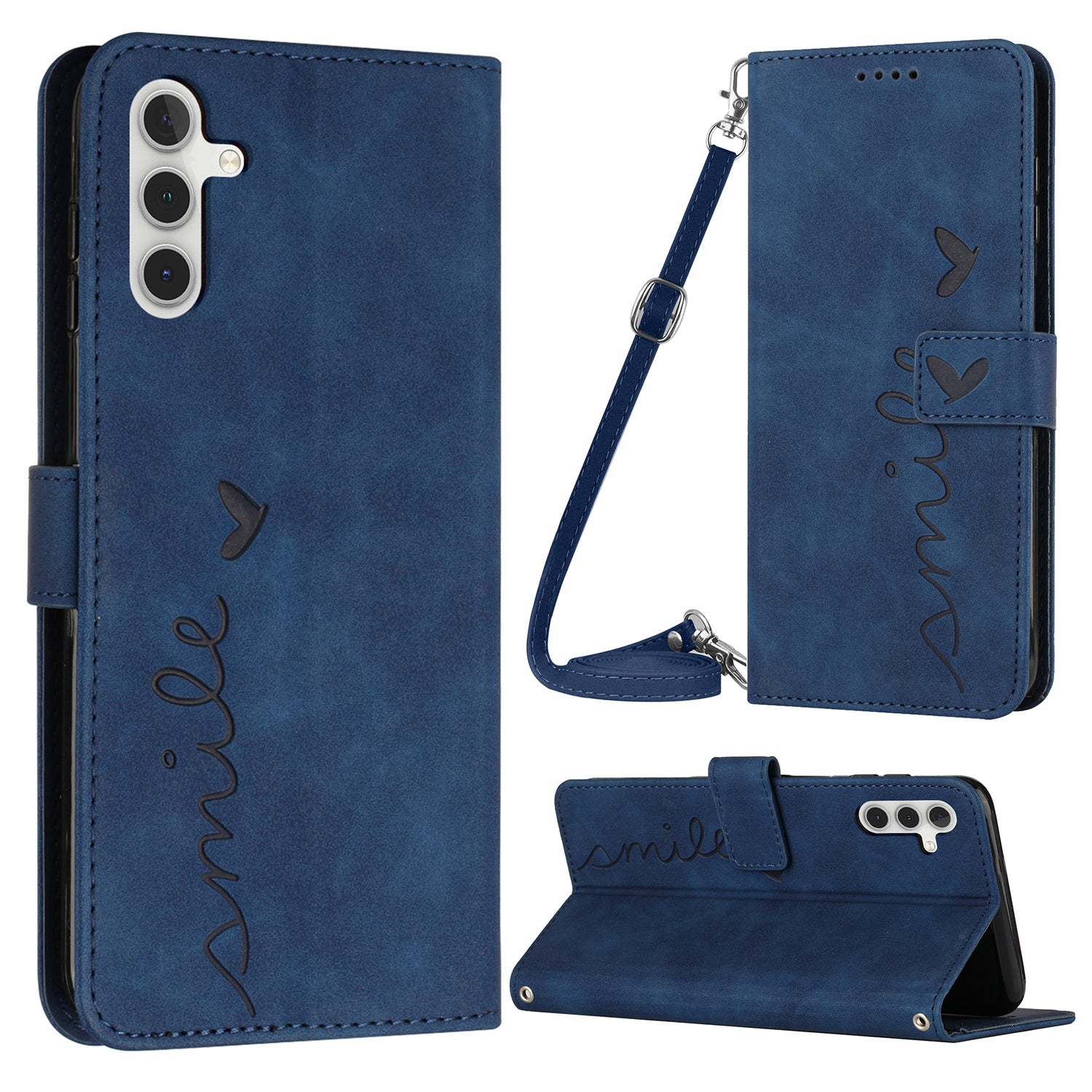 For Samsung Galaxy A24 4G PU Leather Stand Case Heart Shape Wallet Phone Cover with Shoulder Strap