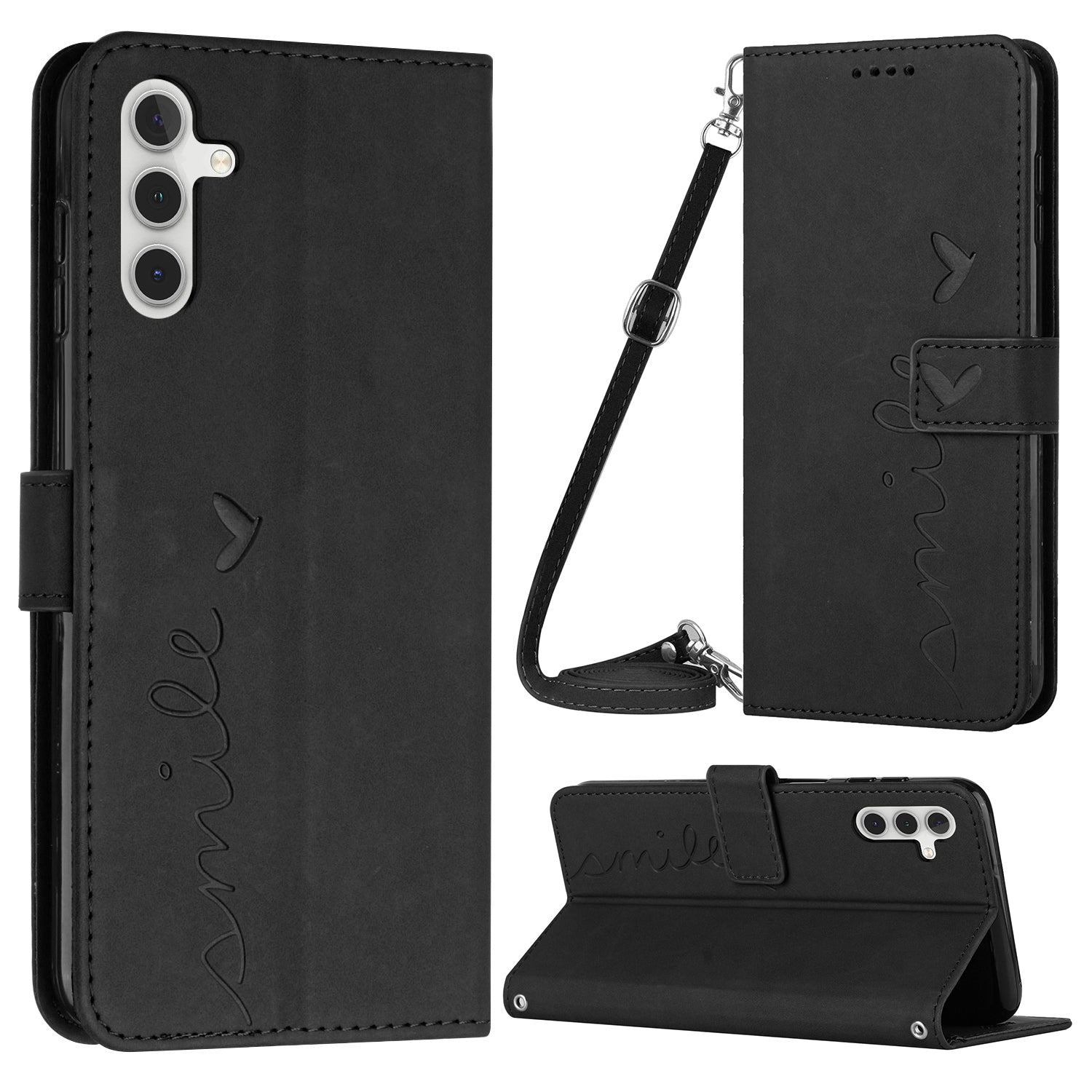 For Samsung Galaxy M14 5G / F14 5G Leather Case Heart Shape Stand Wallet Phone Cover with Shoulder Strap