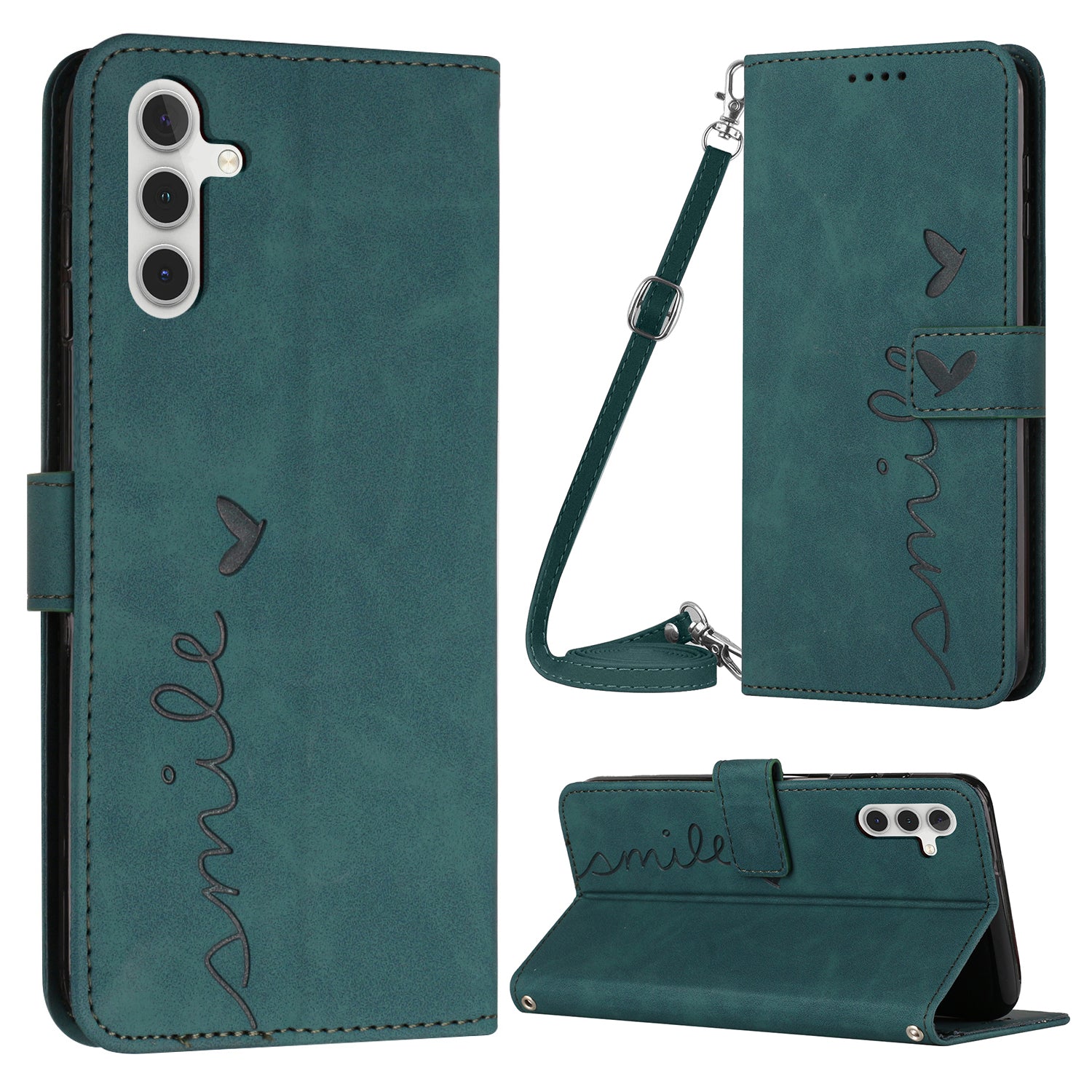 For Samsung Galaxy M14 5G / F14 5G Leather Case Heart Shape Stand Wallet Phone Cover with Shoulder Strap