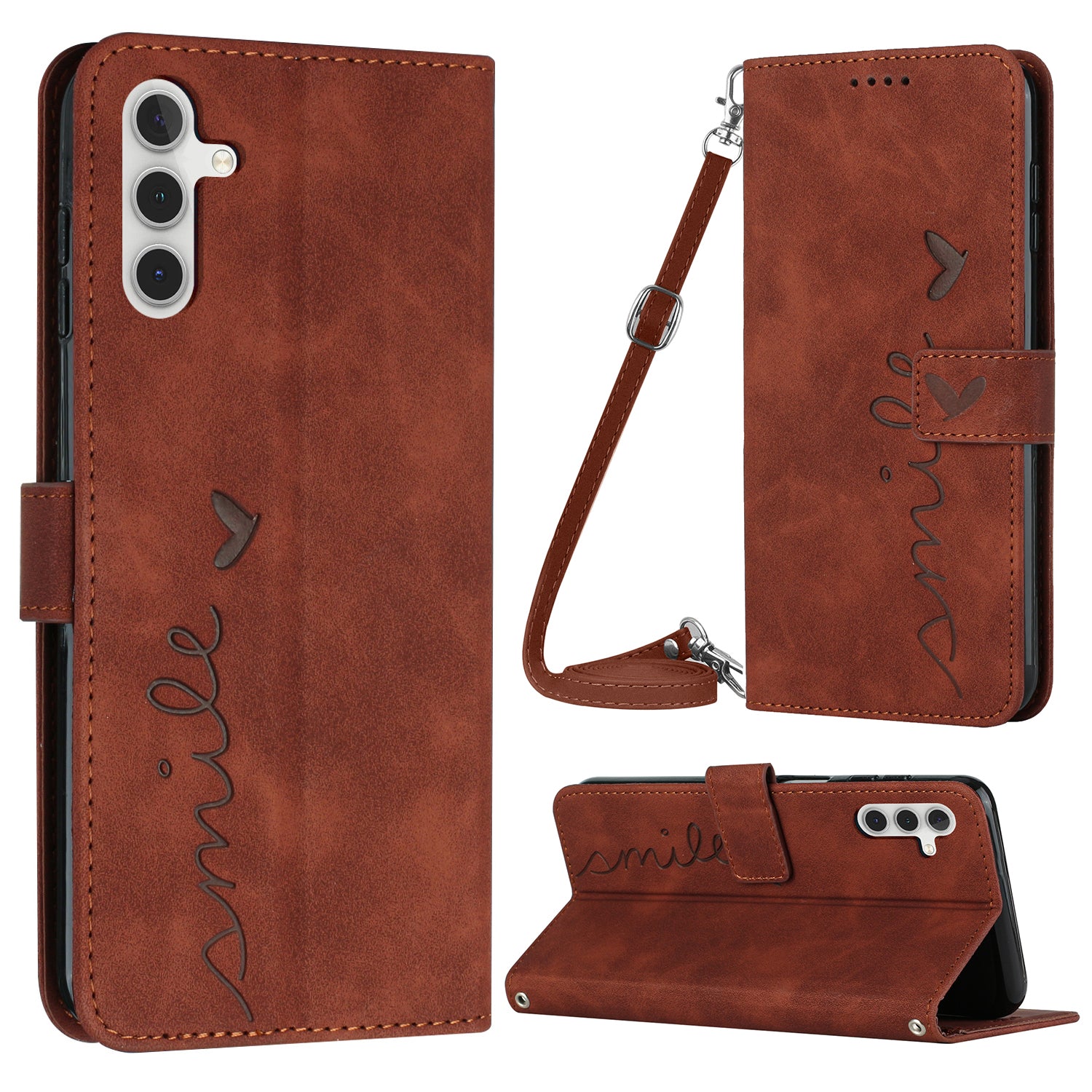 For Samsung Galaxy M14 5G / F14 5G Leather Case Heart Shape Stand Wallet Phone Cover with Shoulder Strap