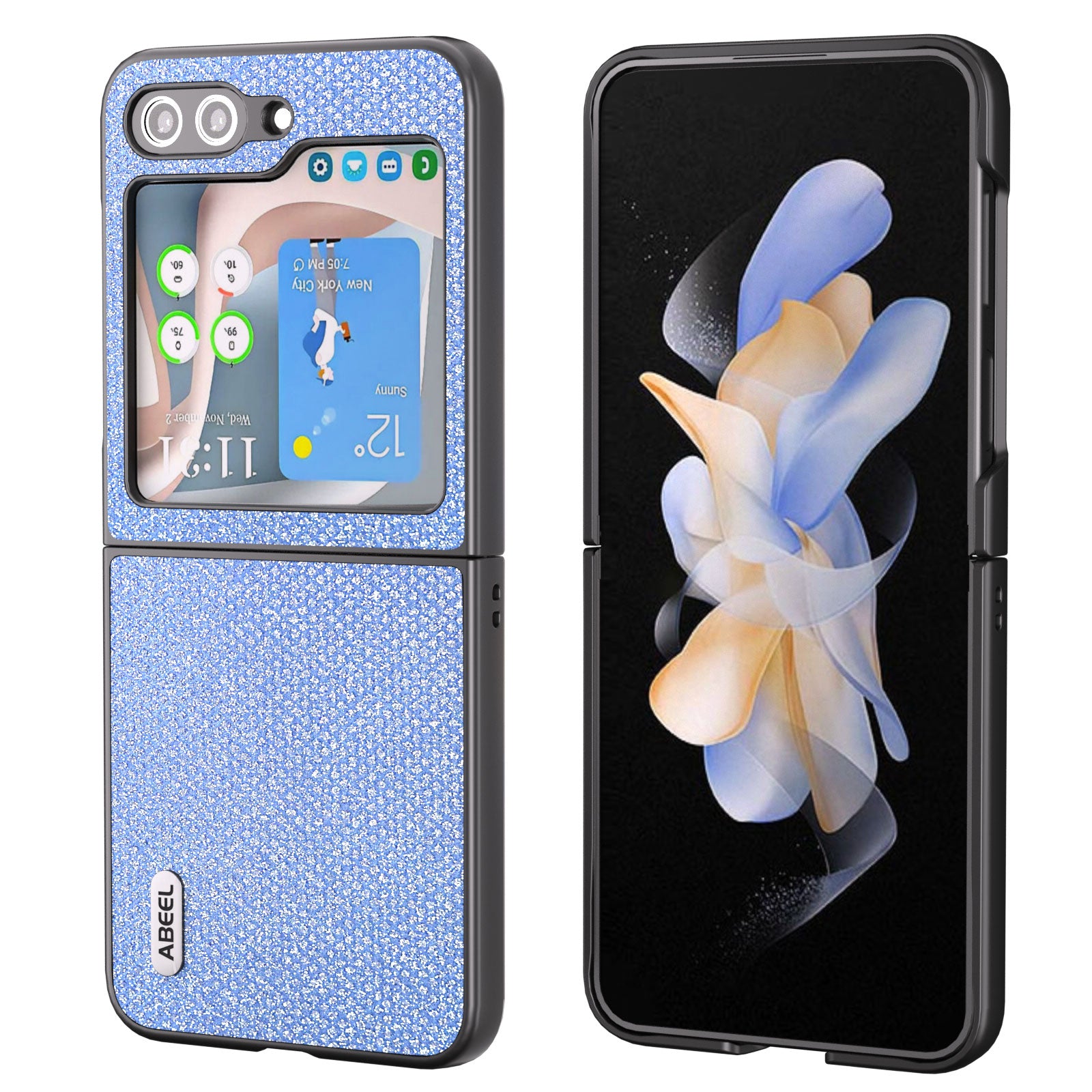 ABEEL For Samsung Galaxy Z Flip5 5G Rhinestone Texture Phone Case PU Leather PC Back Cover