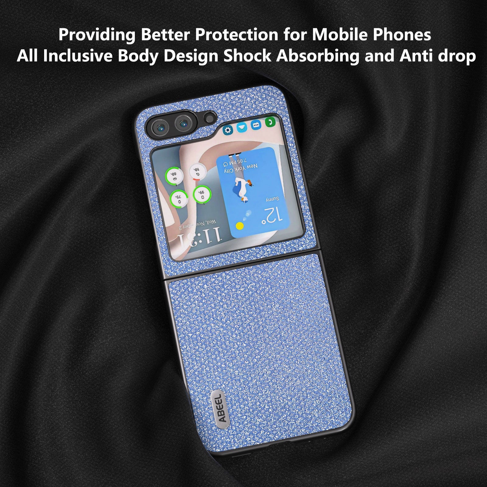 ABEEL For Samsung Galaxy Z Flip5 5G Rhinestone Texture Phone Case PU Leather PC Back Cover