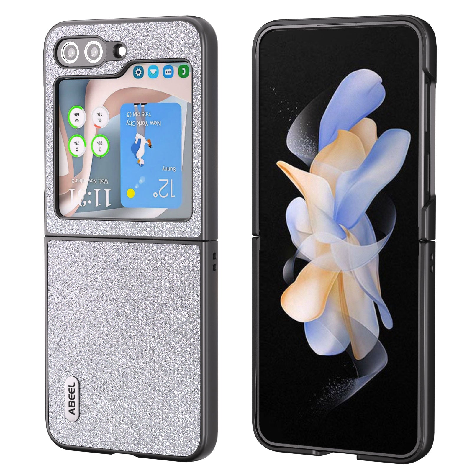 ABEEL For Samsung Galaxy Z Flip5 5G Rhinestone Texture Phone Case PU Leather PC Back Cover