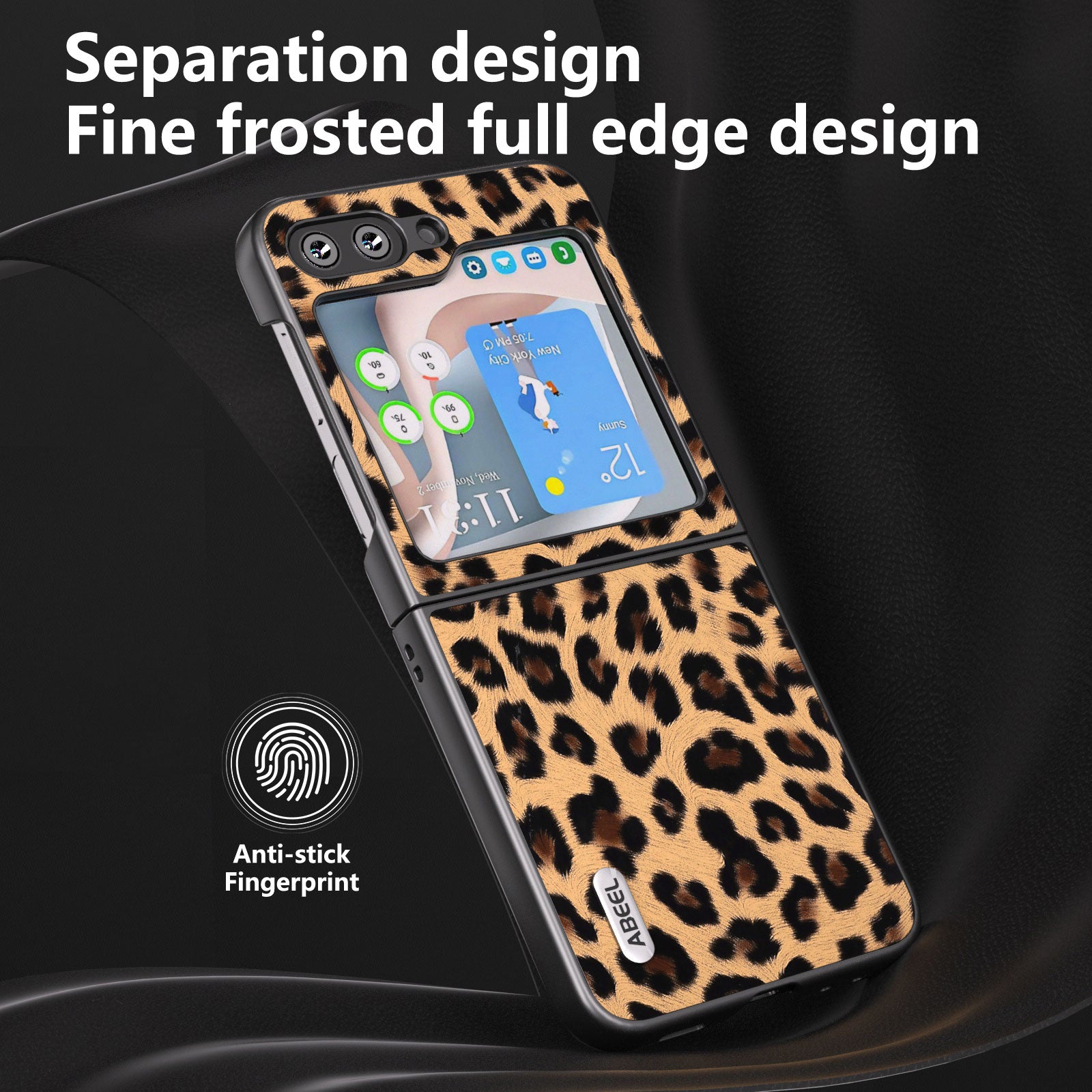 ABEEL Pro Samsung Galaxy Z Flip5 5G Pouzdro na telefon s leopardím vzorem PU kožené zadní pouzdro na PC