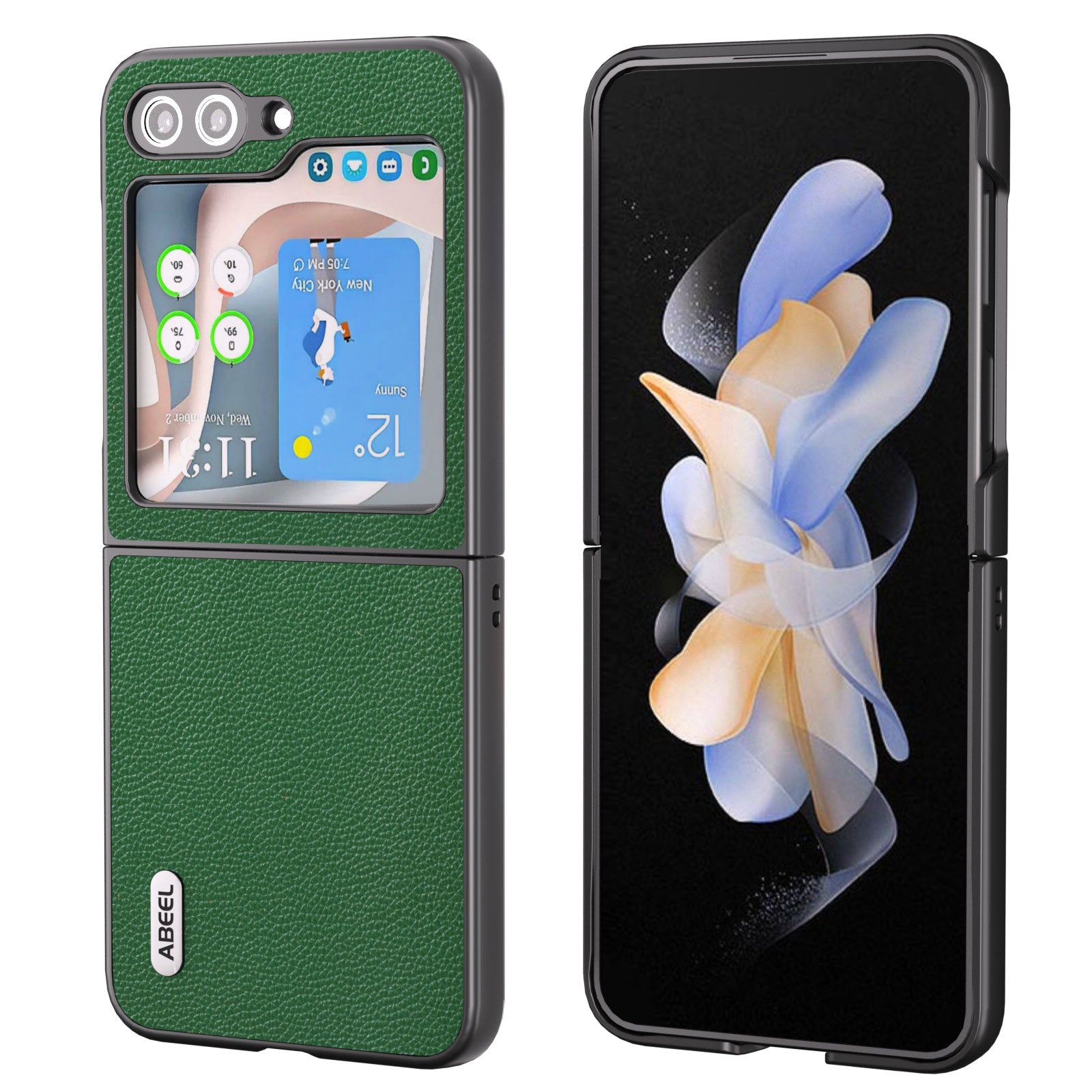 ABEEL Til Samsung Galaxy Z Flip5 5G Matte Edges Telefon Case Kohud Læder PC Bagcover