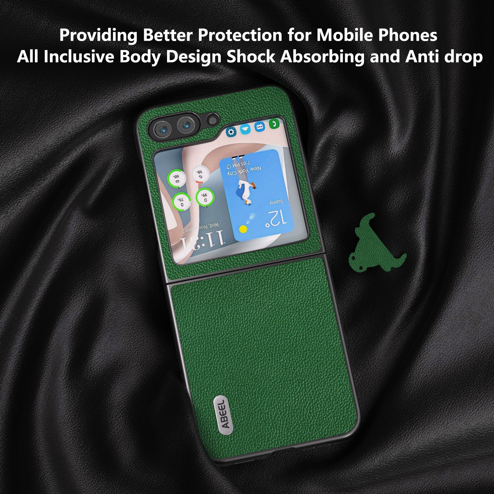 ABEEL Til Samsung Galaxy Z Flip5 5G Matte Edges Telefon Case Kohud Læder PC Bagcover