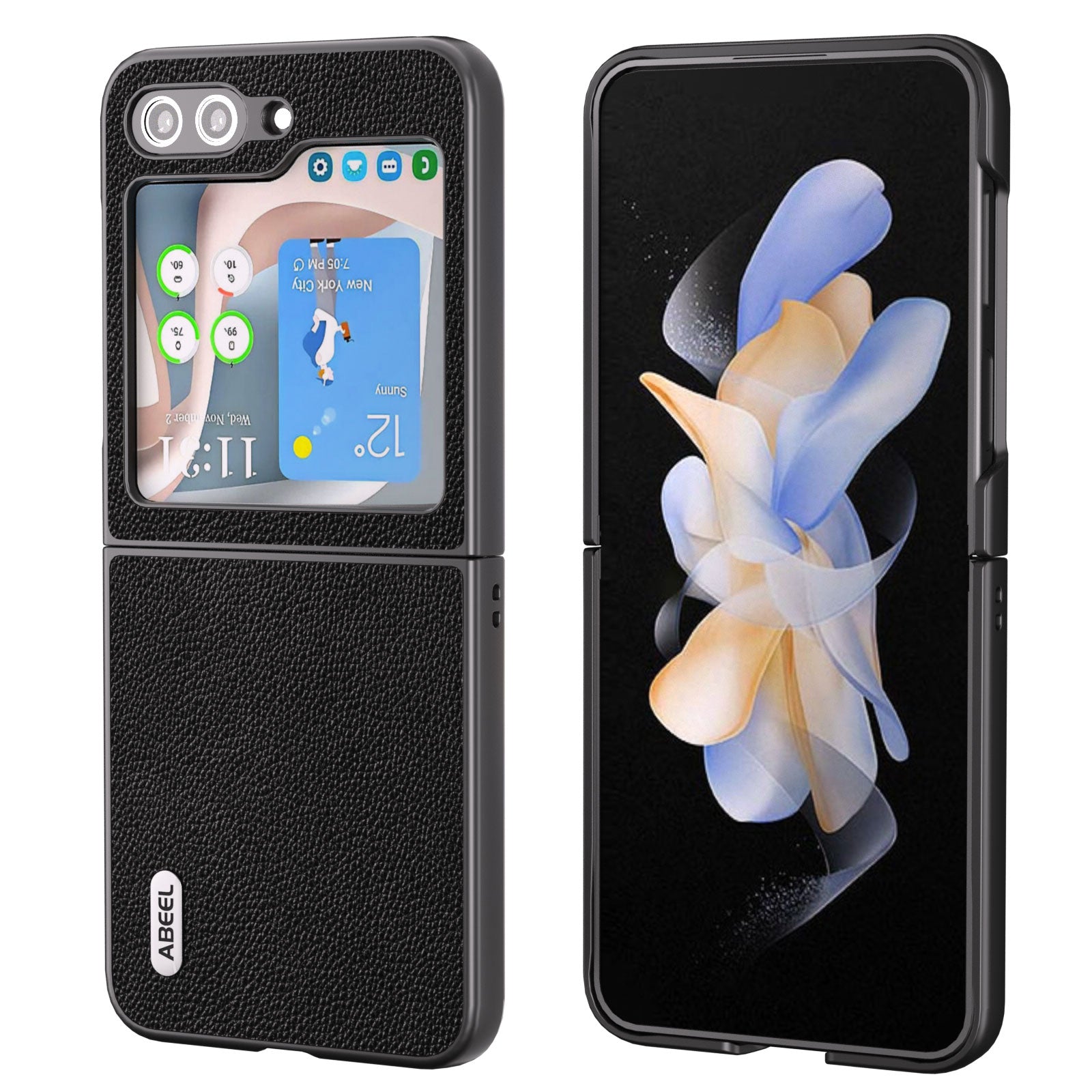 ABEEL For Samsung Galaxy Z Flip5 5G Matte Edges Phone Case Cowhide Leather PC Back Cover