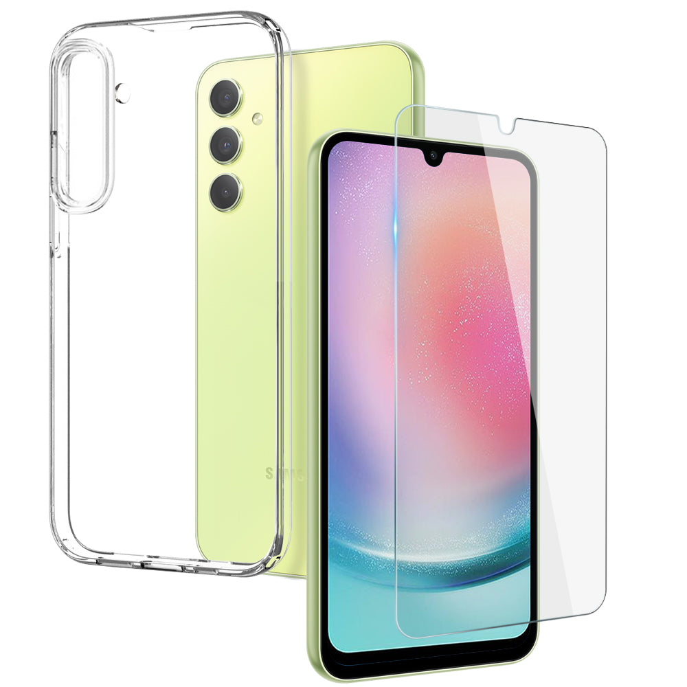 NORTHJO For Samsung Galaxy A24 4G Phone Case Clear TPU Cover with Tempered Glass Film - Transparent