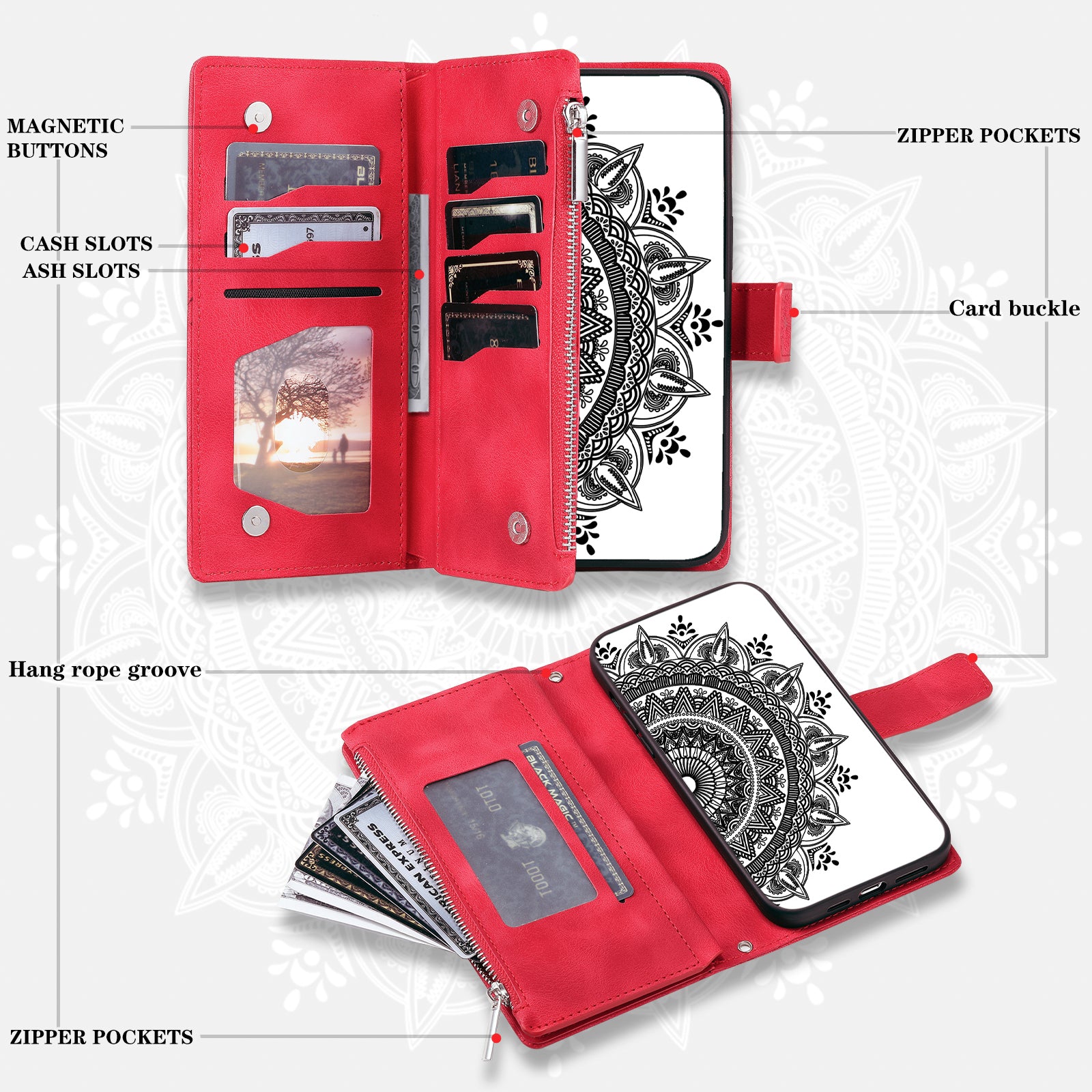For Samsung Galaxy M54 5G / F54 5G Imprinted Phone Case Imprinted Mandala Flower Pattern PU Leather Stand Cover