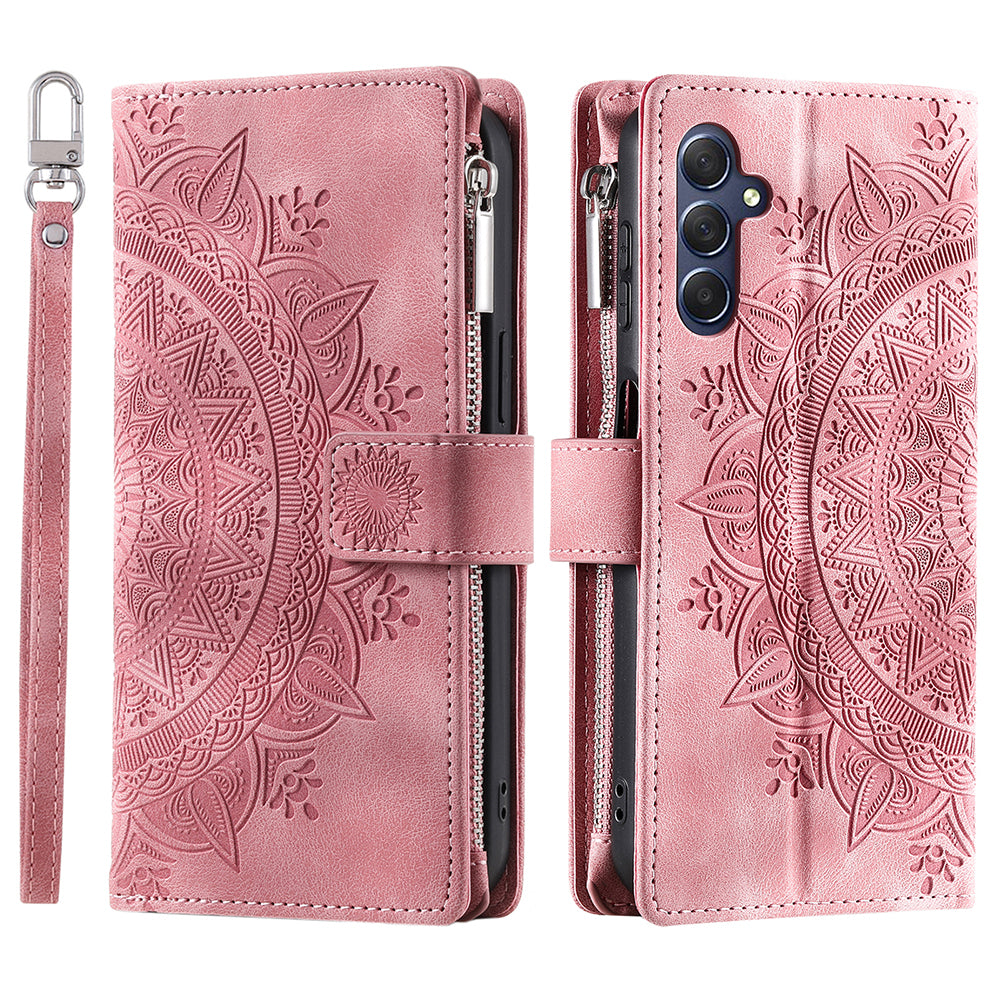 For Samsung Galaxy M54 5G / F54 5G Imprinted Phone Case Imprinted Mandala Flower Pattern PU Leather Stand Cover