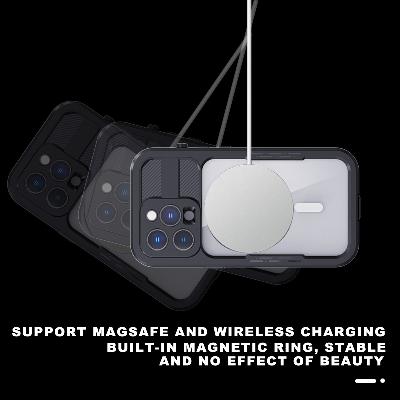 SHELLBOX IP68 Waterproof Case for iPhone 14 Pro PC+TPU Ultra-thin Transaprent Phone Back Cover Compatible with MagSafe