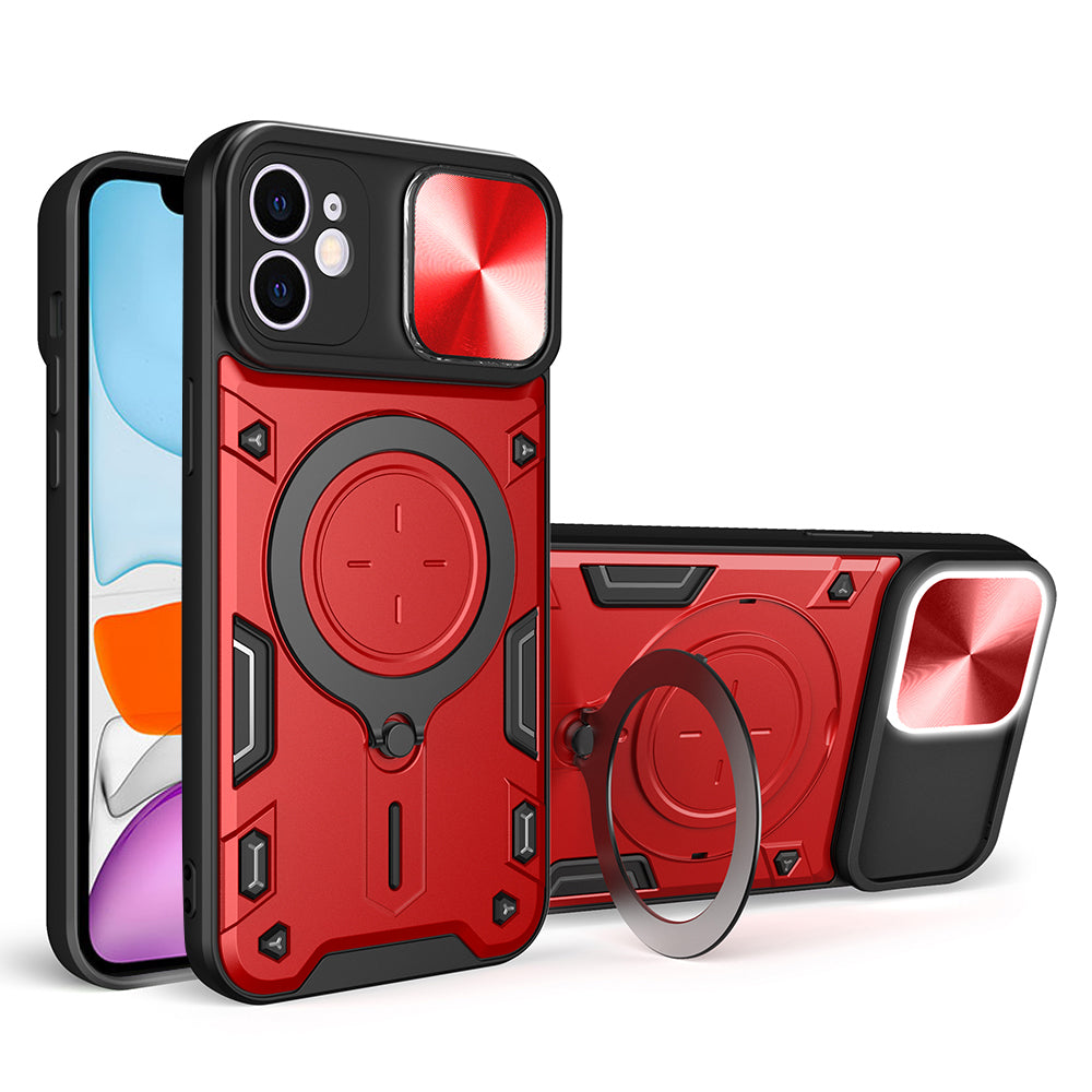 Til iPhone 11 Slide Kameralåg Anti-drop Cover PC + TPU telefonetui med drejeligt støtteben