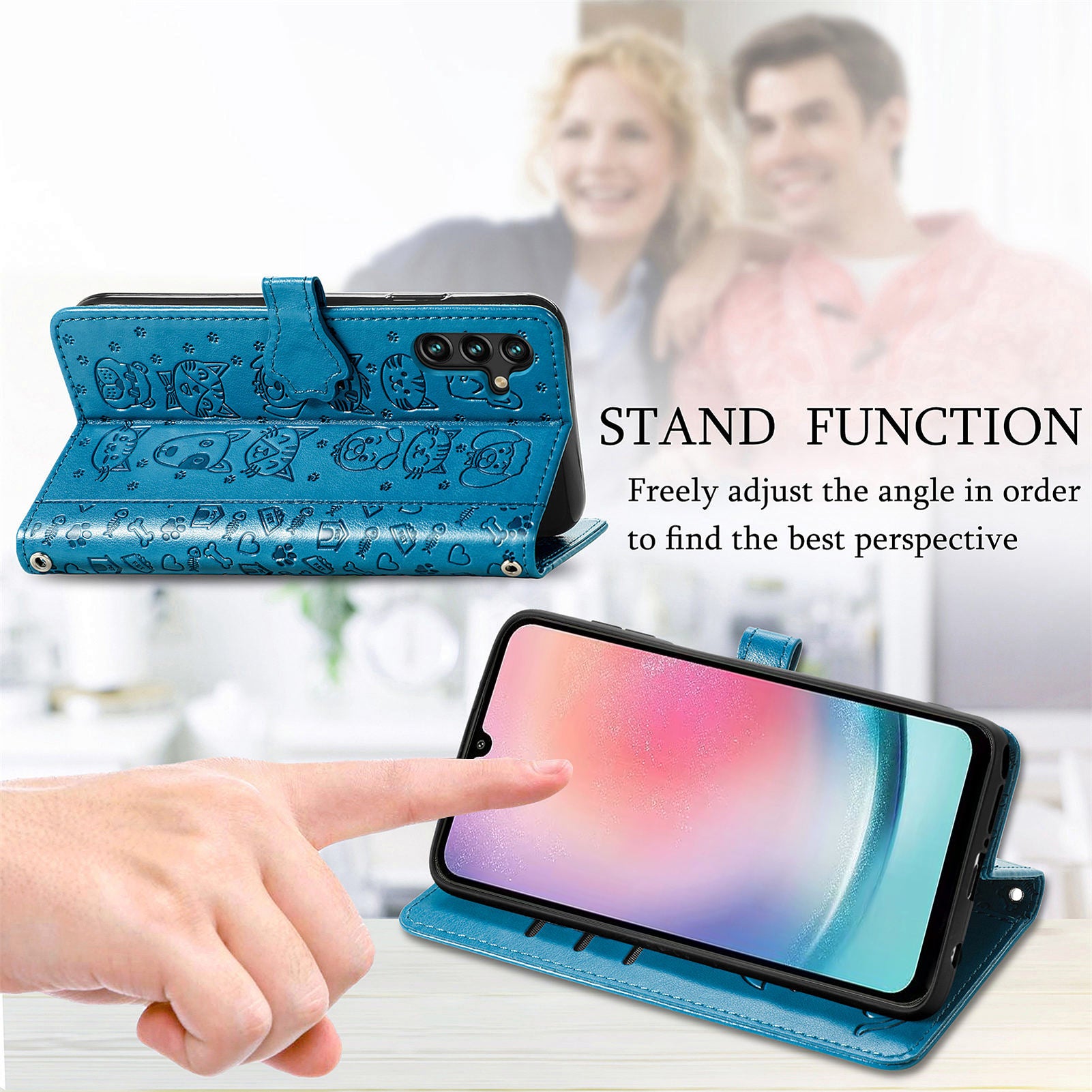 Pouzdro na telefon z PU kožené peněženky pro Samsung Galaxy A24 4G Kryt na telefon s potiskem kočičího psa