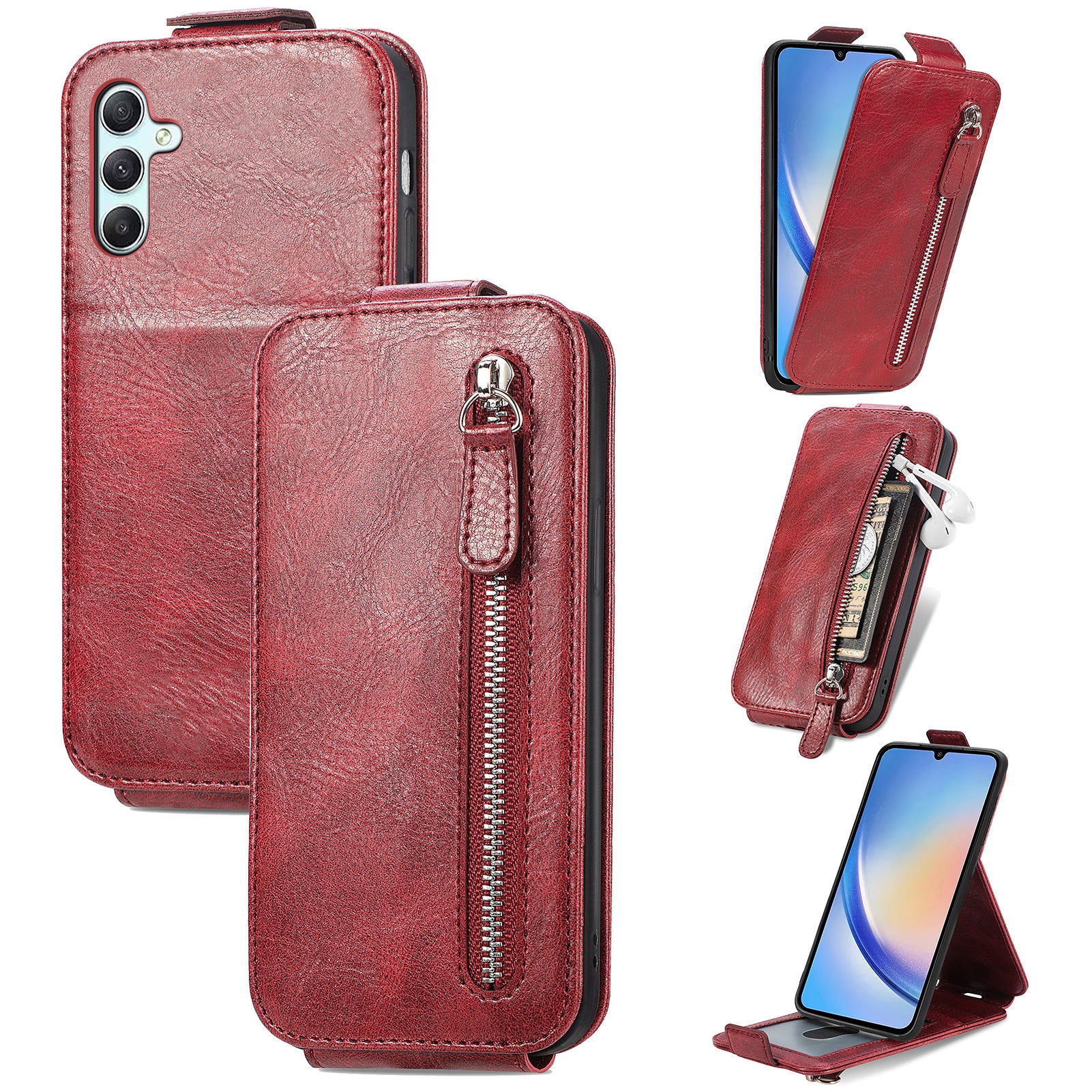 For Samsung Galaxy A34 5G PU Leather Stand Vertical Flip Phone Cover Wallet Protective Phone Case