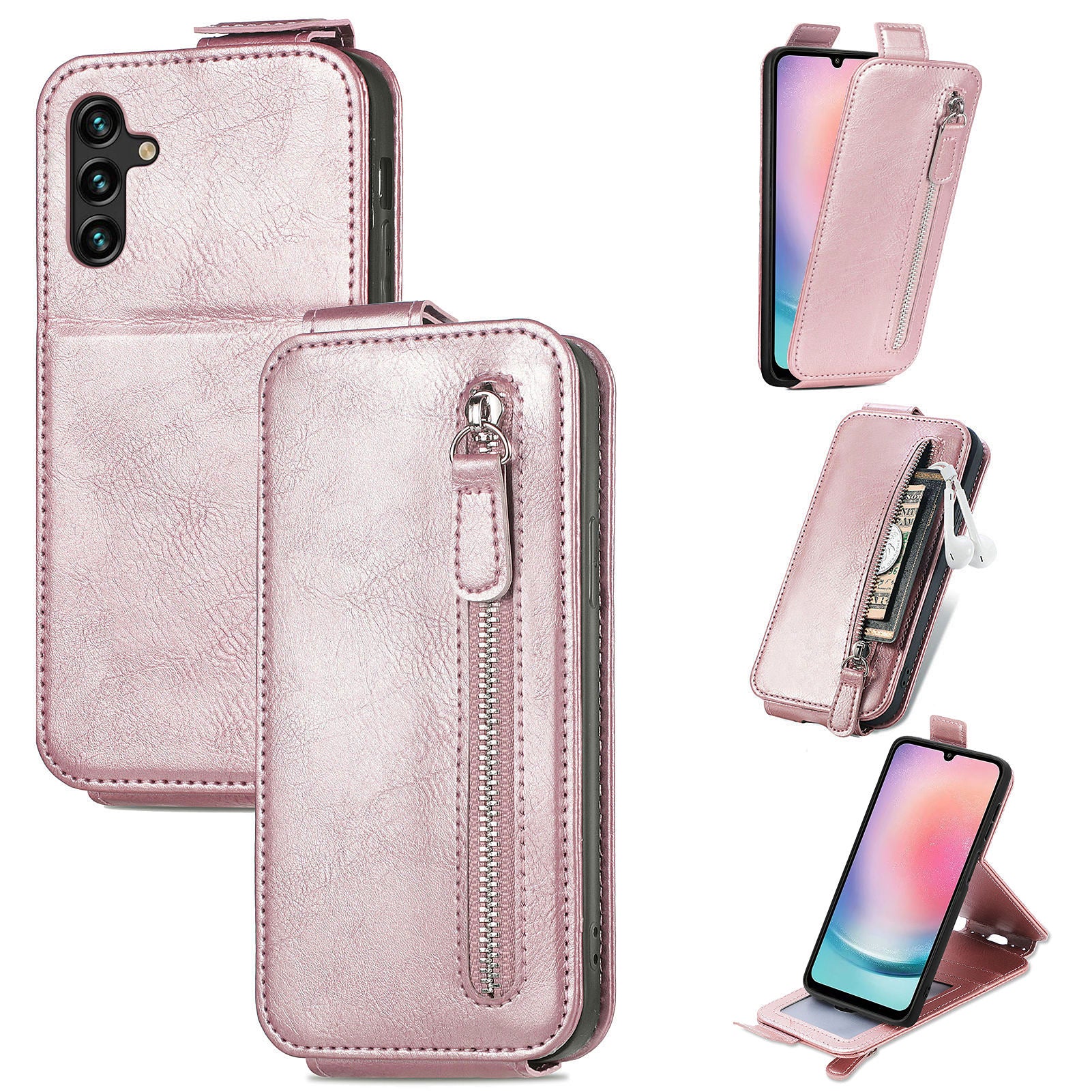 For Samsung Galaxy A24 5G Anti-Dust Phone Cover PU Leather Stand Wallet Vertical Flip Phone Case