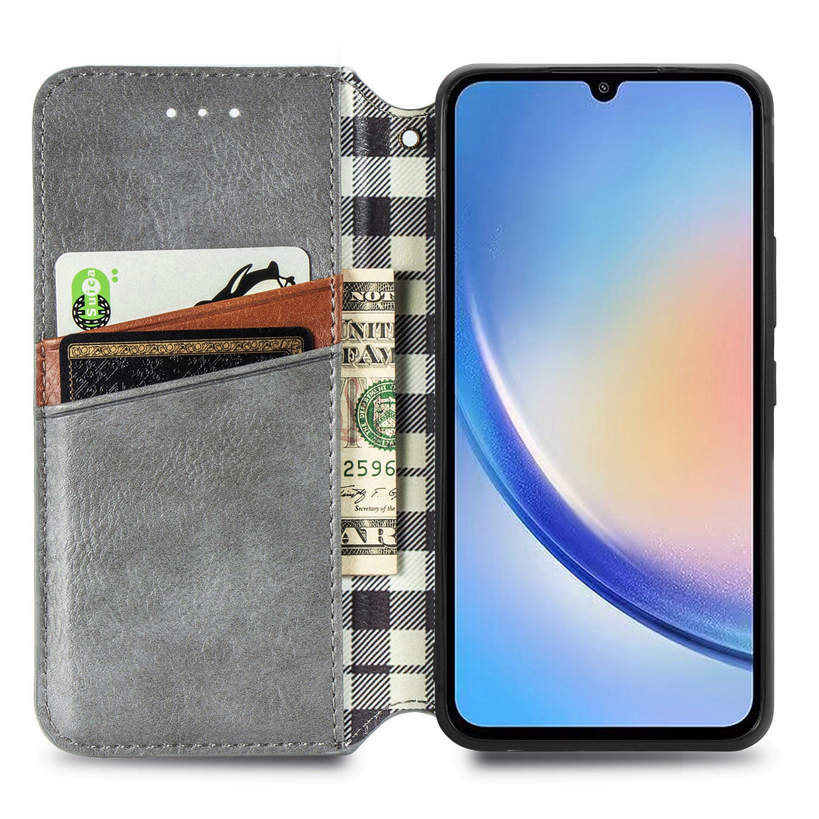 Til Samsung Galaxy A34 5G påtrykt Rhombus læder telefoncover Slim-Fit Wallet Phone Stand Case