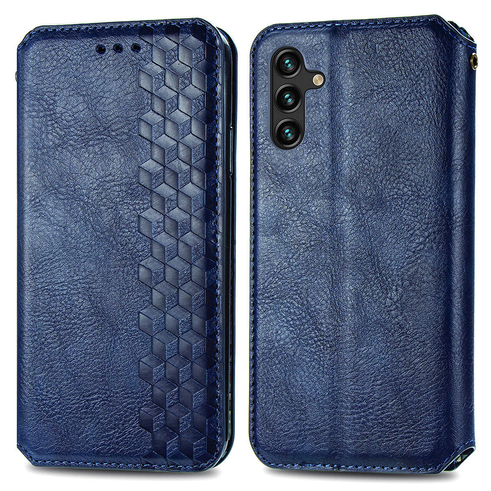Til Samsung Galaxy A24 4G Rhombus Imprint Mobiltelefoncover Stødsikkert læderpung telefonholder etui