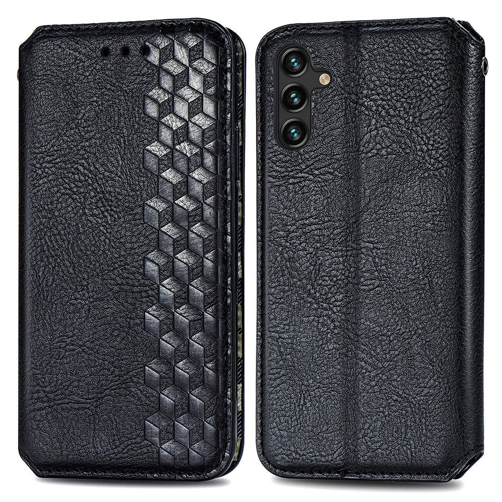 Til Samsung Galaxy A24 4G Rhombus Imprint Mobiltelefoncover Stødsikkert læderpung telefonholder etui
