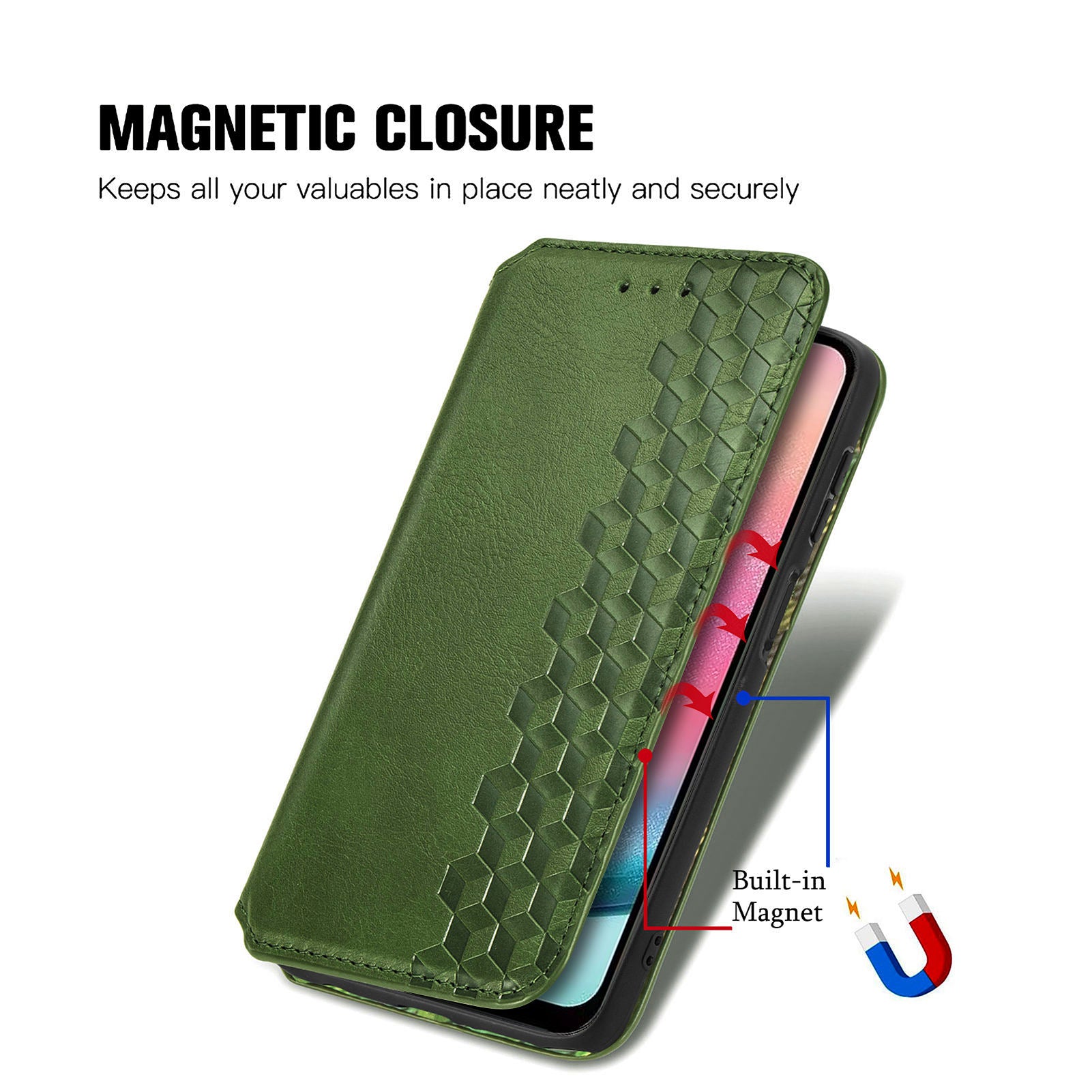 Til Samsung Galaxy A24 4G Rhombus Imprint Mobiltelefoncover Stødsikkert læderpung telefonholder etui