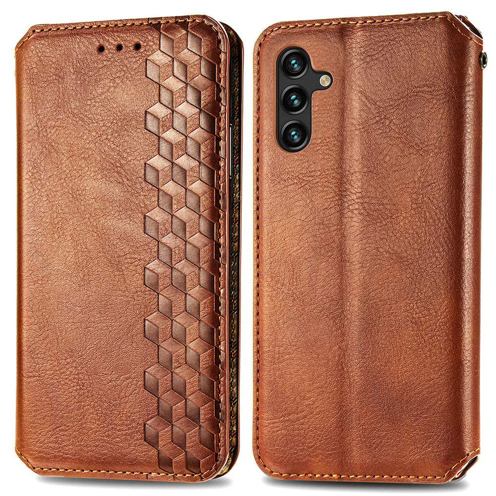 Til Samsung Galaxy A24 4G Rhombus Imprint Mobiltelefoncover Stødsikkert læderpung telefonholder etui