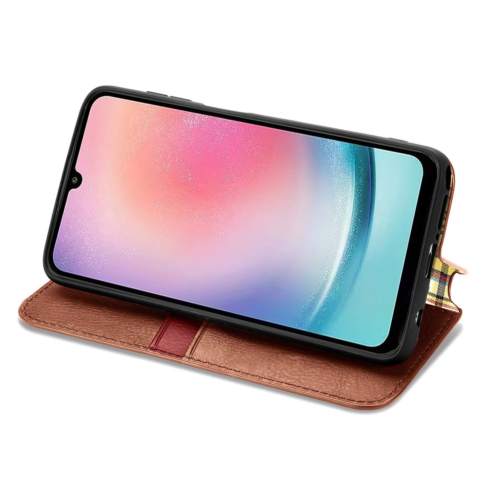 Til Samsung Galaxy A24 4G Rhombus Imprint Mobiltelefoncover Stødsikkert læderpung telefonholder etui