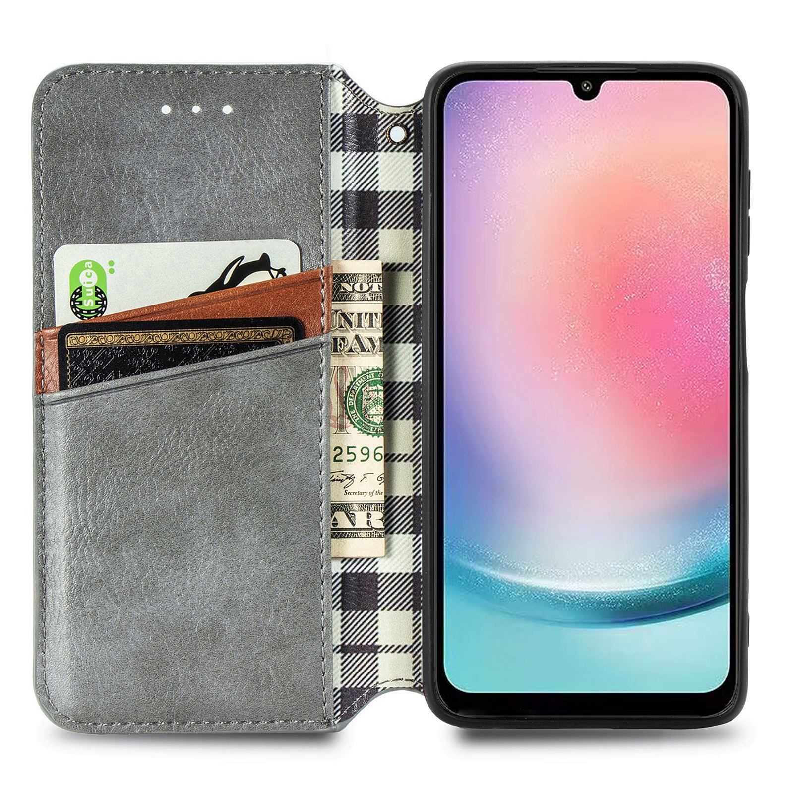 Til Samsung Galaxy A24 4G Rhombus Imprint Mobiltelefoncover Stødsikkert læderpung telefonholder etui