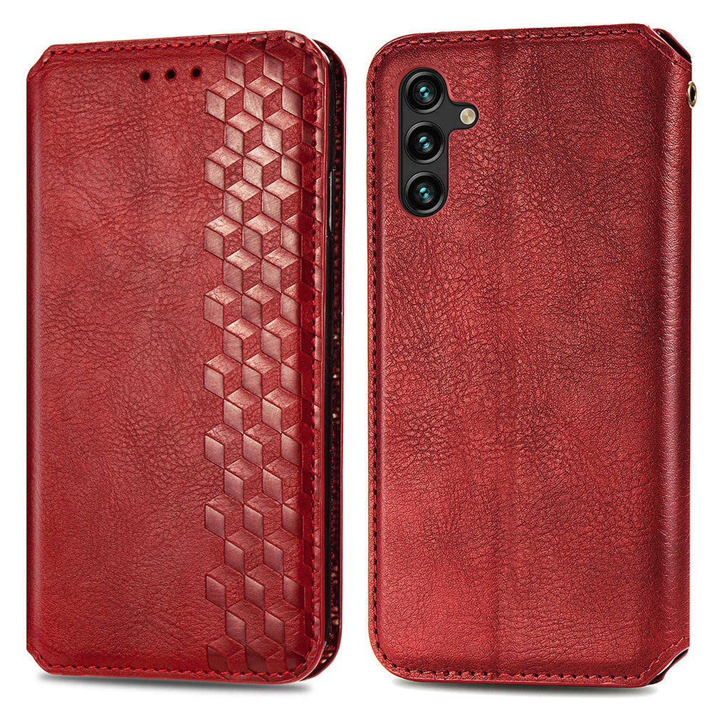 For Samsung Galaxy A24 4G Rhombus Imprint Cell Phone Cover Shockproof Leather Wallet Phone Stand Case