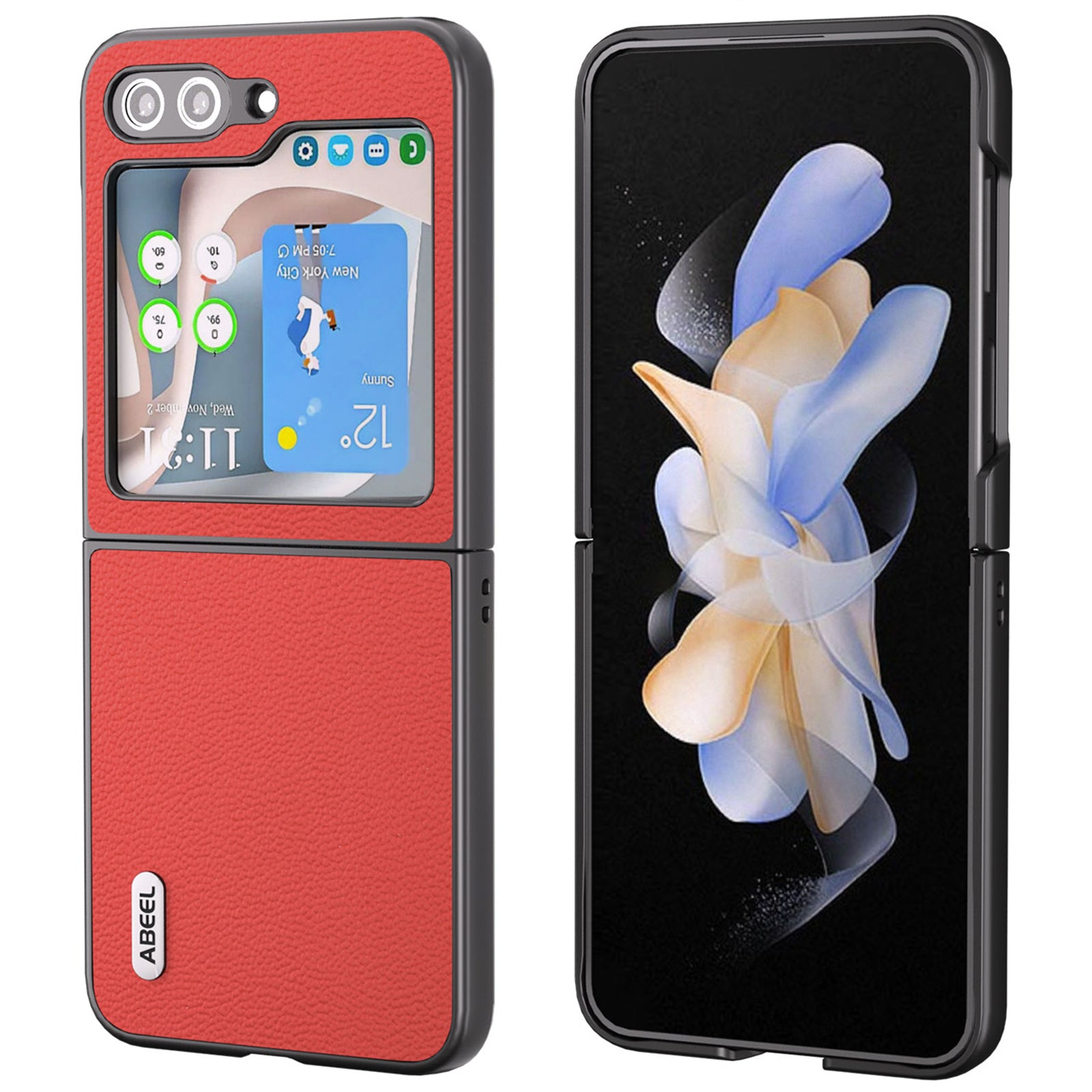 ABEEL For Samsung Galaxy Z Flip5 5G Genuine Cow Leather PC Phone Case Ultra Thin Folding Cover