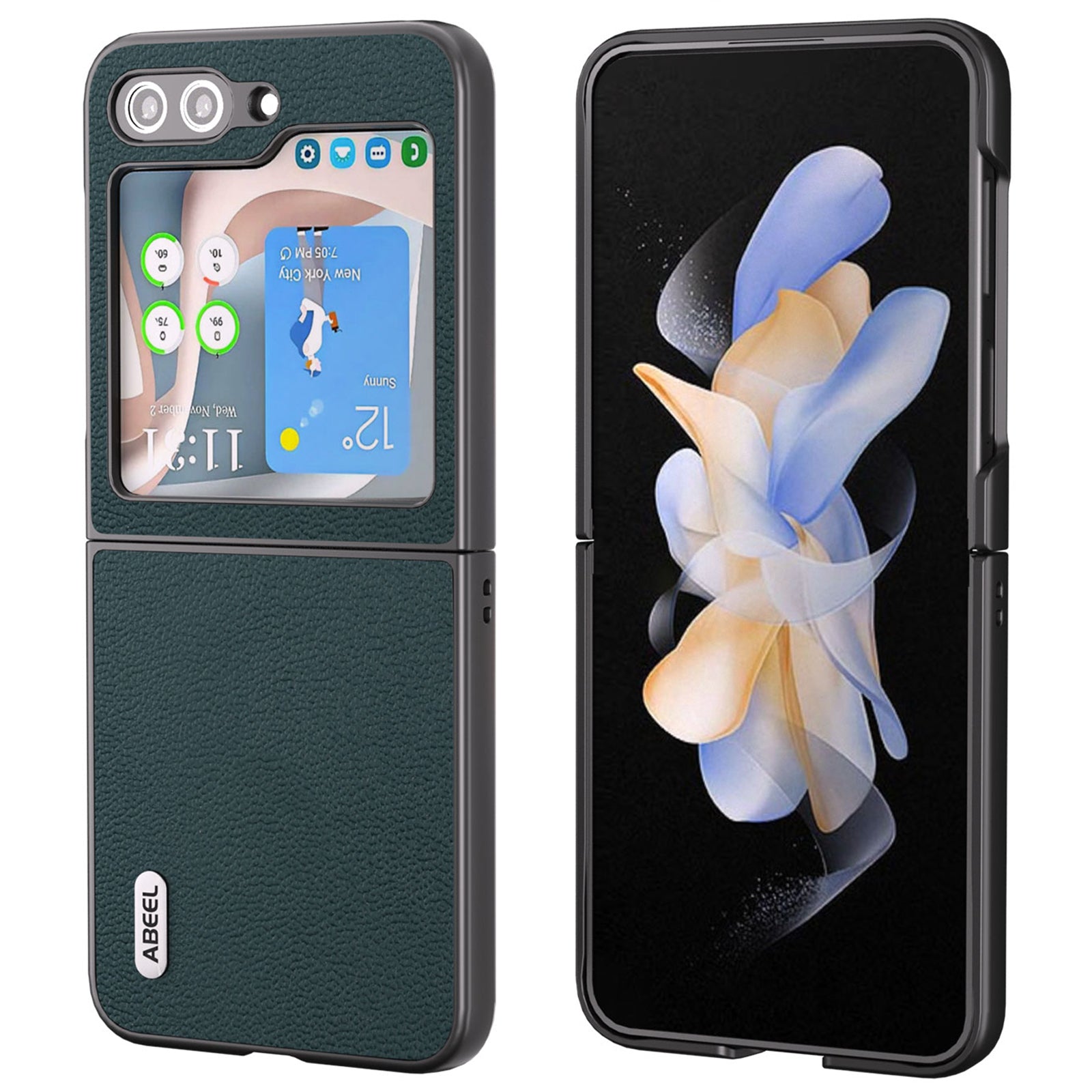 ABEEL For Samsung Galaxy Z Flip5 5G Genuine Cow Leather PC Phone Case Ultra Thin Folding Cover