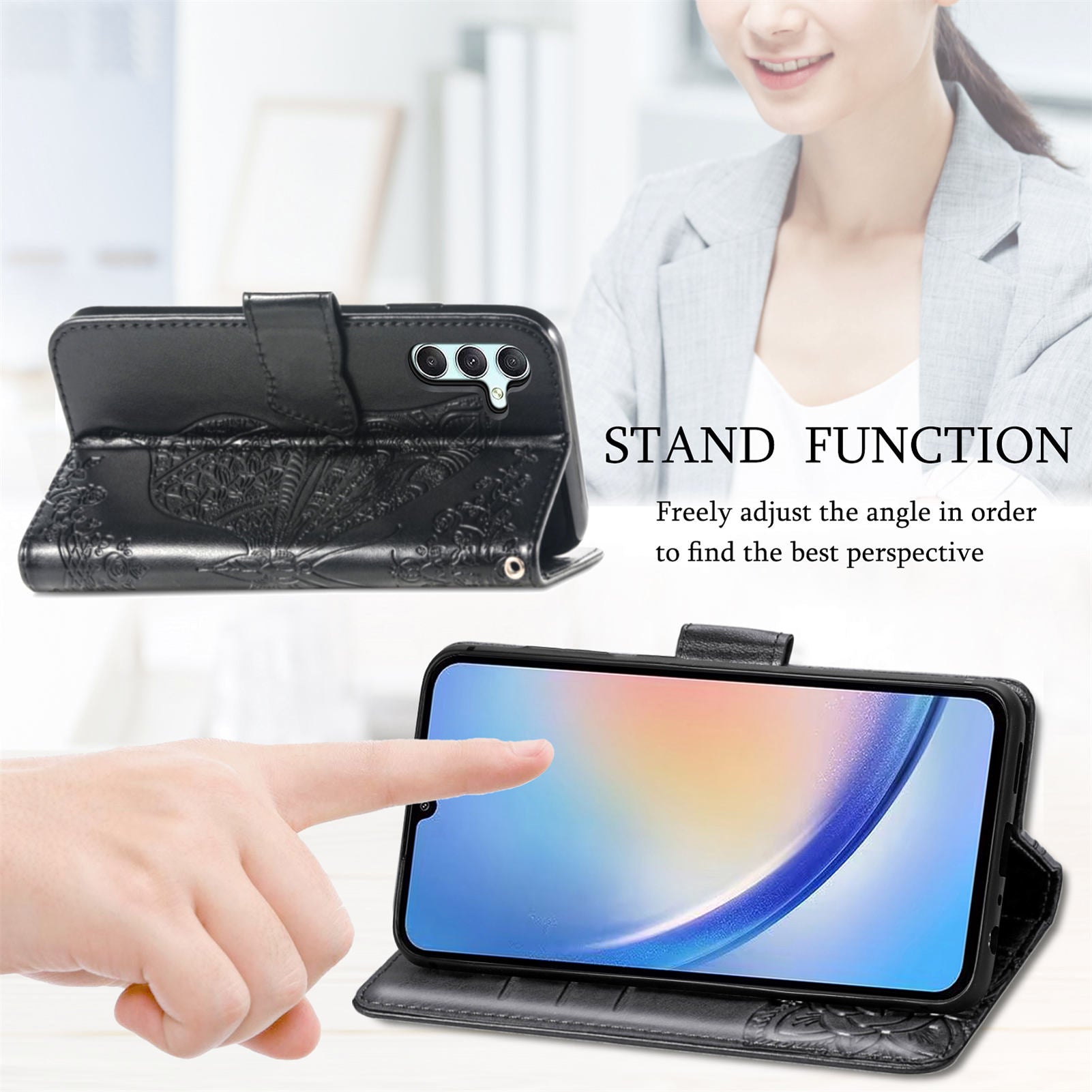 For Samsung Galaxy A34 5G Butterfly Imprinted Leather Wallet Case Flip Stand Phone Cover