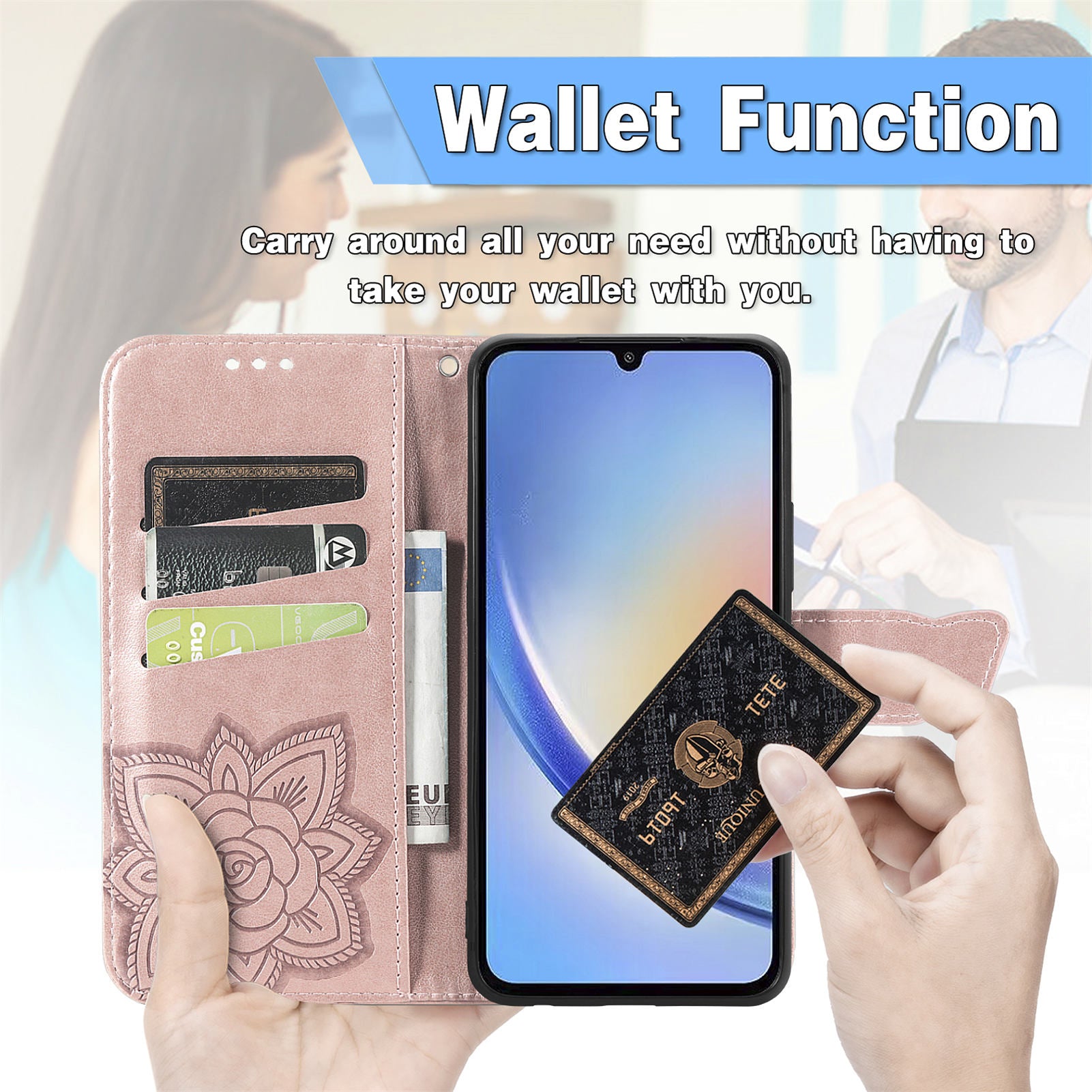 For Samsung Galaxy A34 5G Butterfly Imprinted Leather Wallet Case Flip Stand Phone Cover