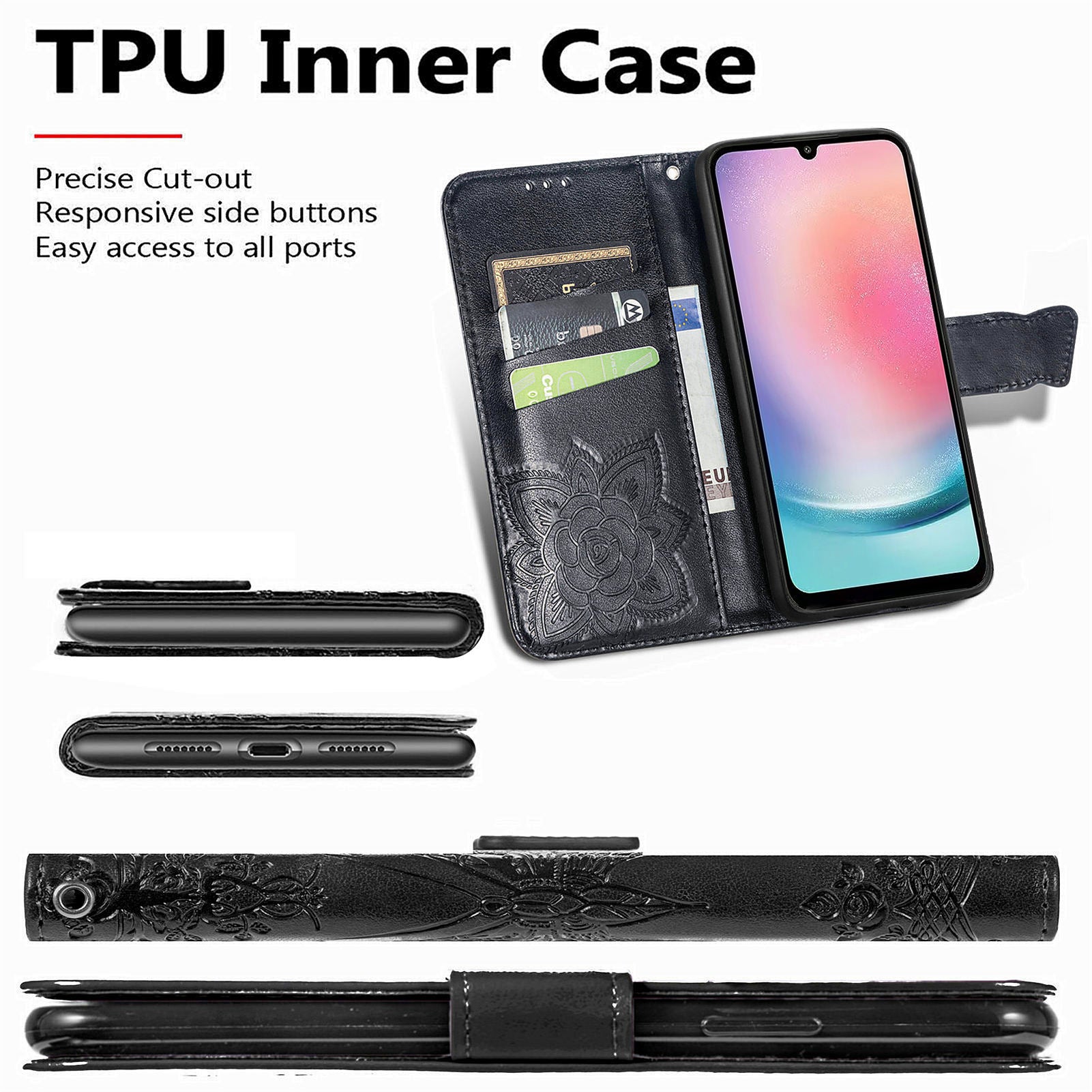 Til Samsung Galaxy A24 4G Stand Wallet Case PU Læder Butterfly påtrykt flip telefoncover